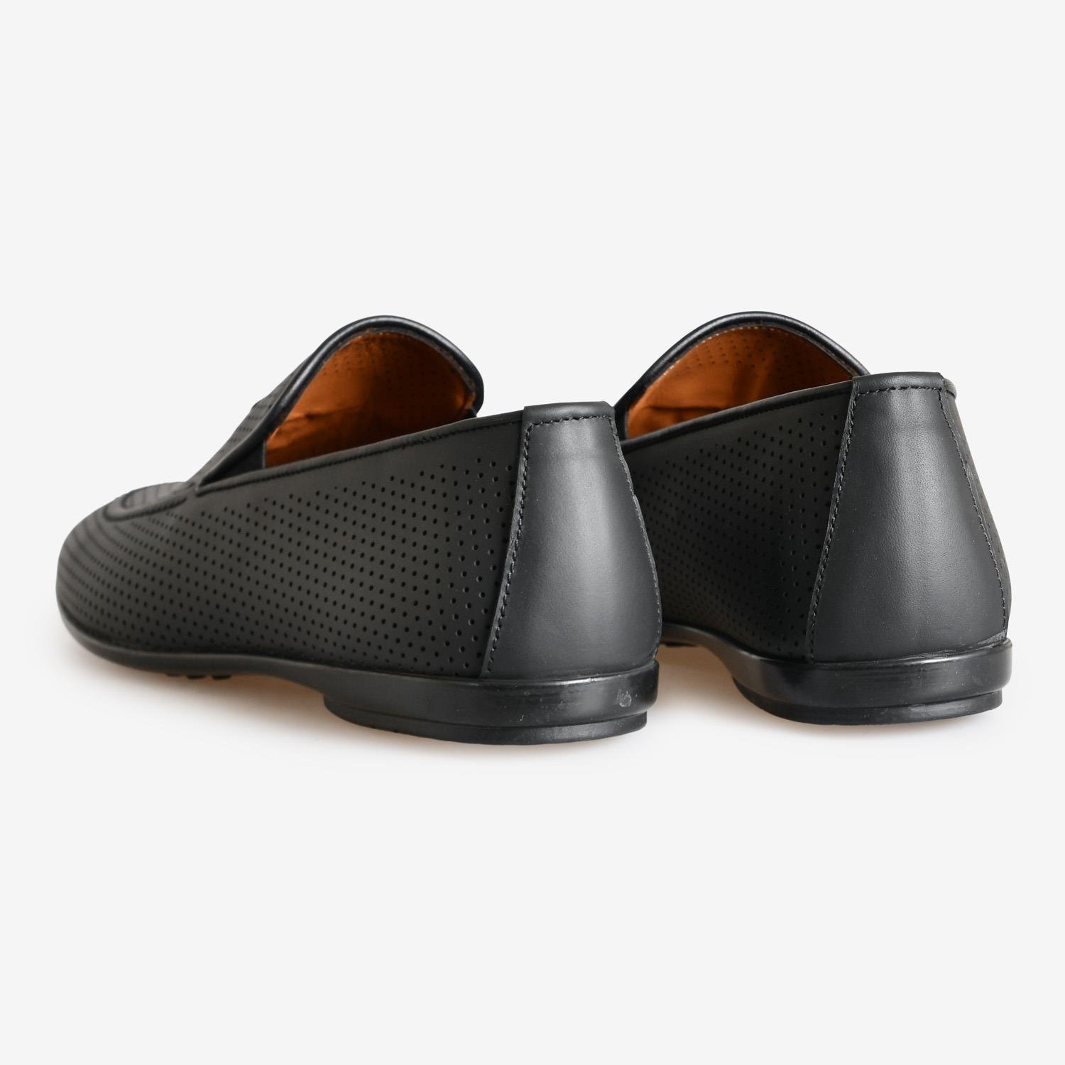 Siyah Deri Logolu Erkek Loafer