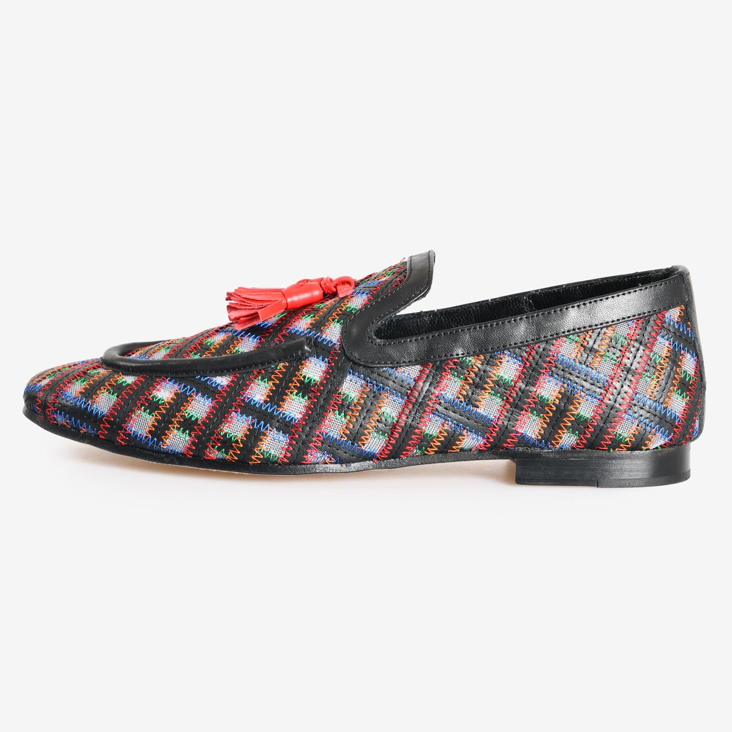 Siyah Deri Örgü Detaylı Kadın Loafer