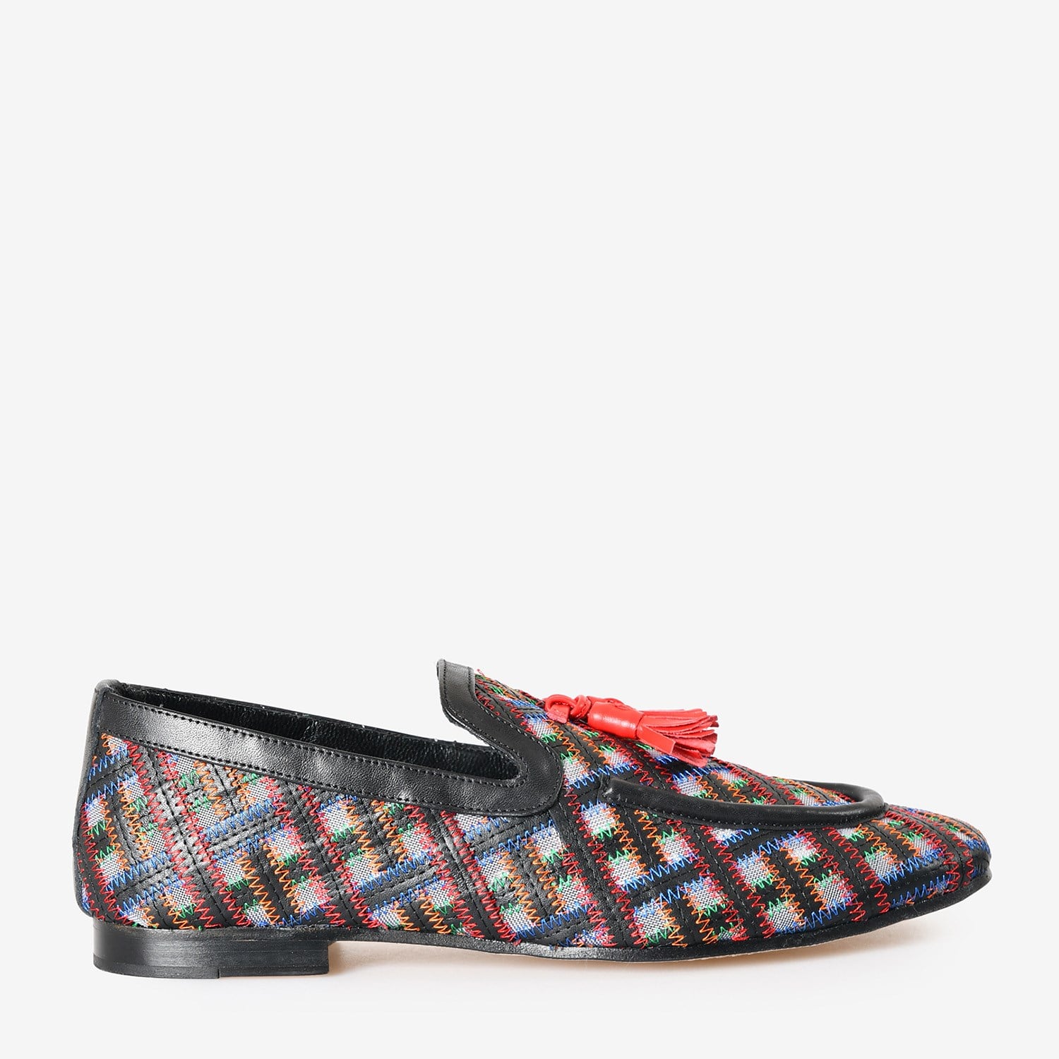 Siyah Deri Örgü Detaylı Kadın Loafer