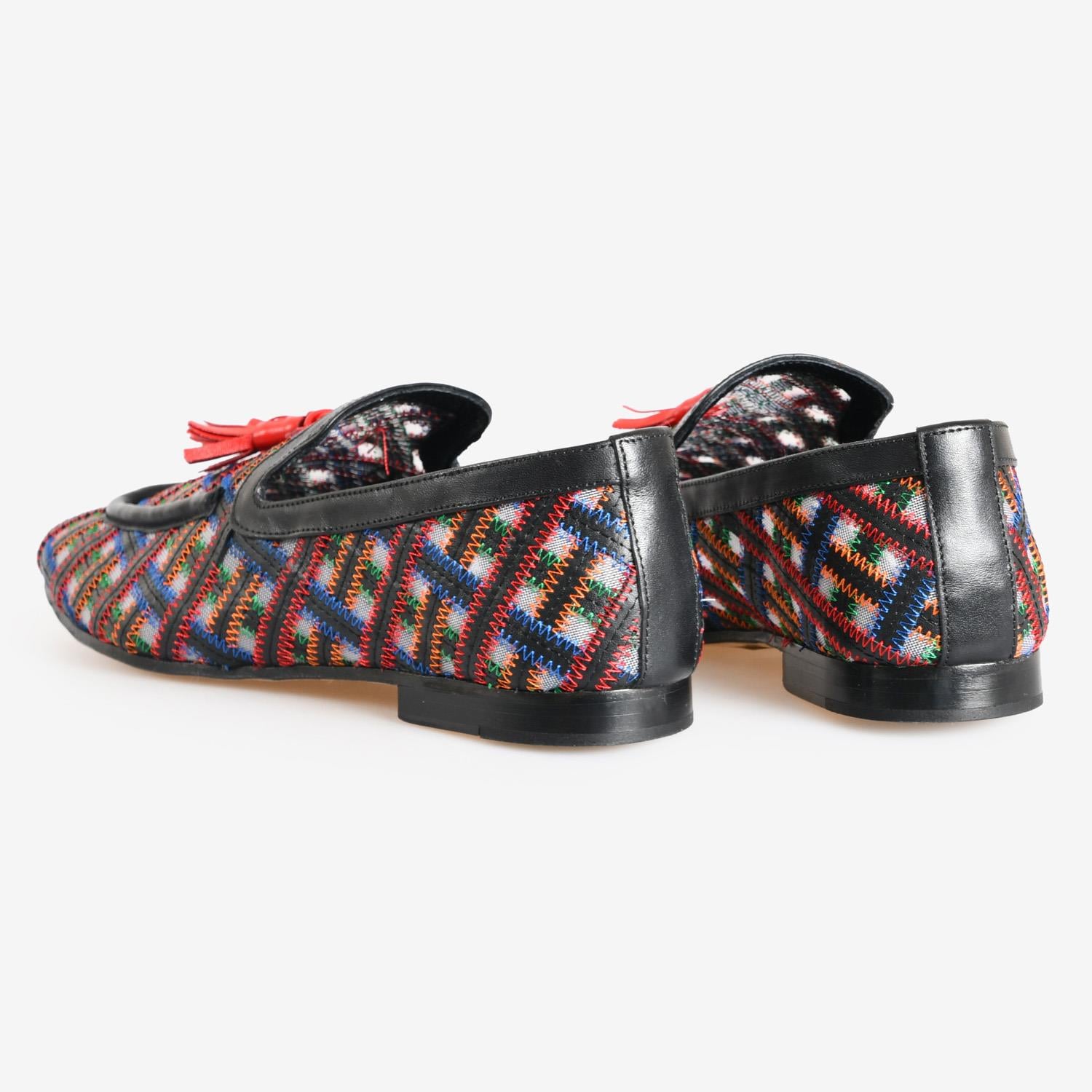 Siyah Deri Örgü Detaylı Kadın Loafer