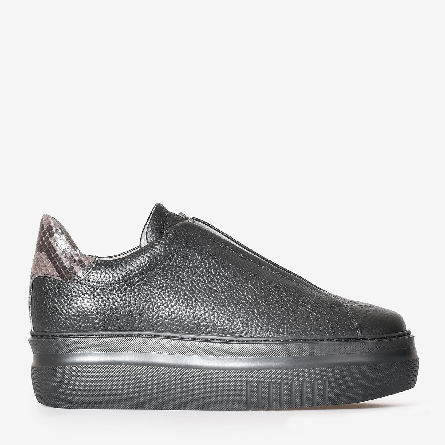 Siyah Deri Piton Kadın Sneakers