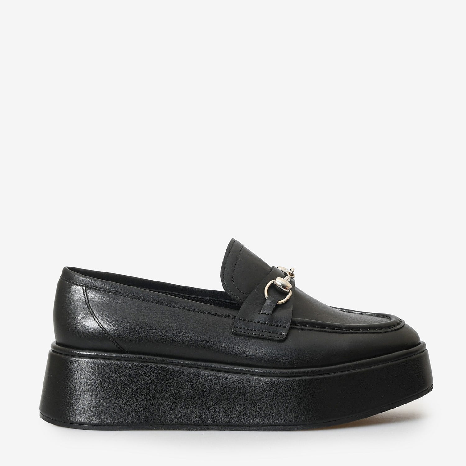 Siyah Deri Platformlu Kadın Loafer