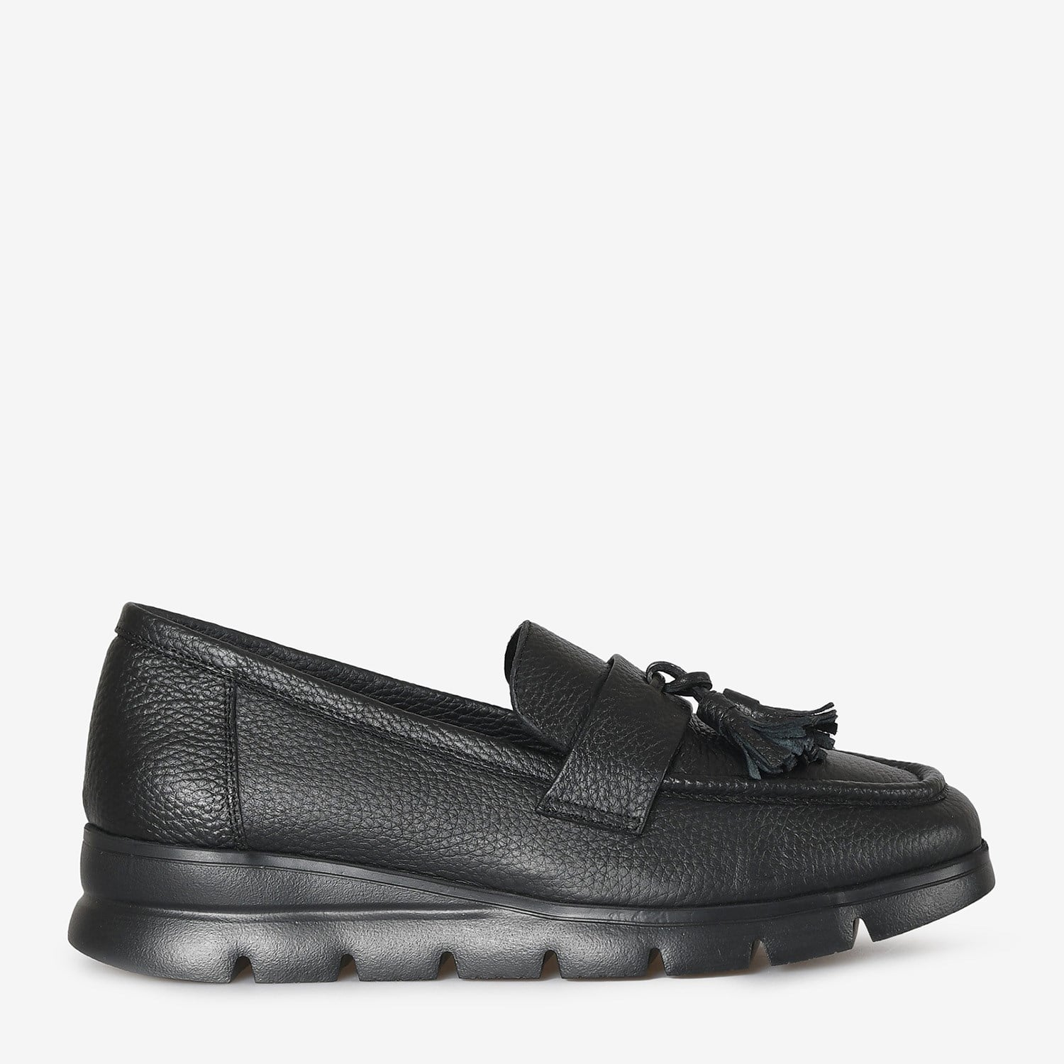 Siyah Deri Püsküllü Kadın Loafer