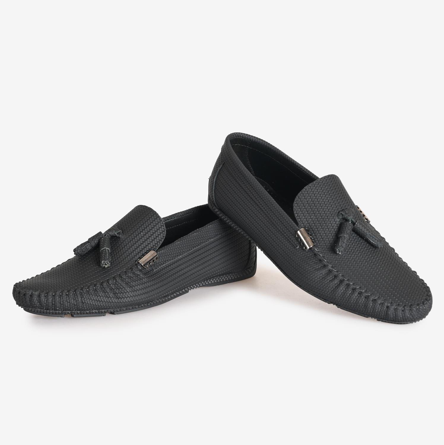 Siyah Deri Püsküllü Loafer Ayakkabı