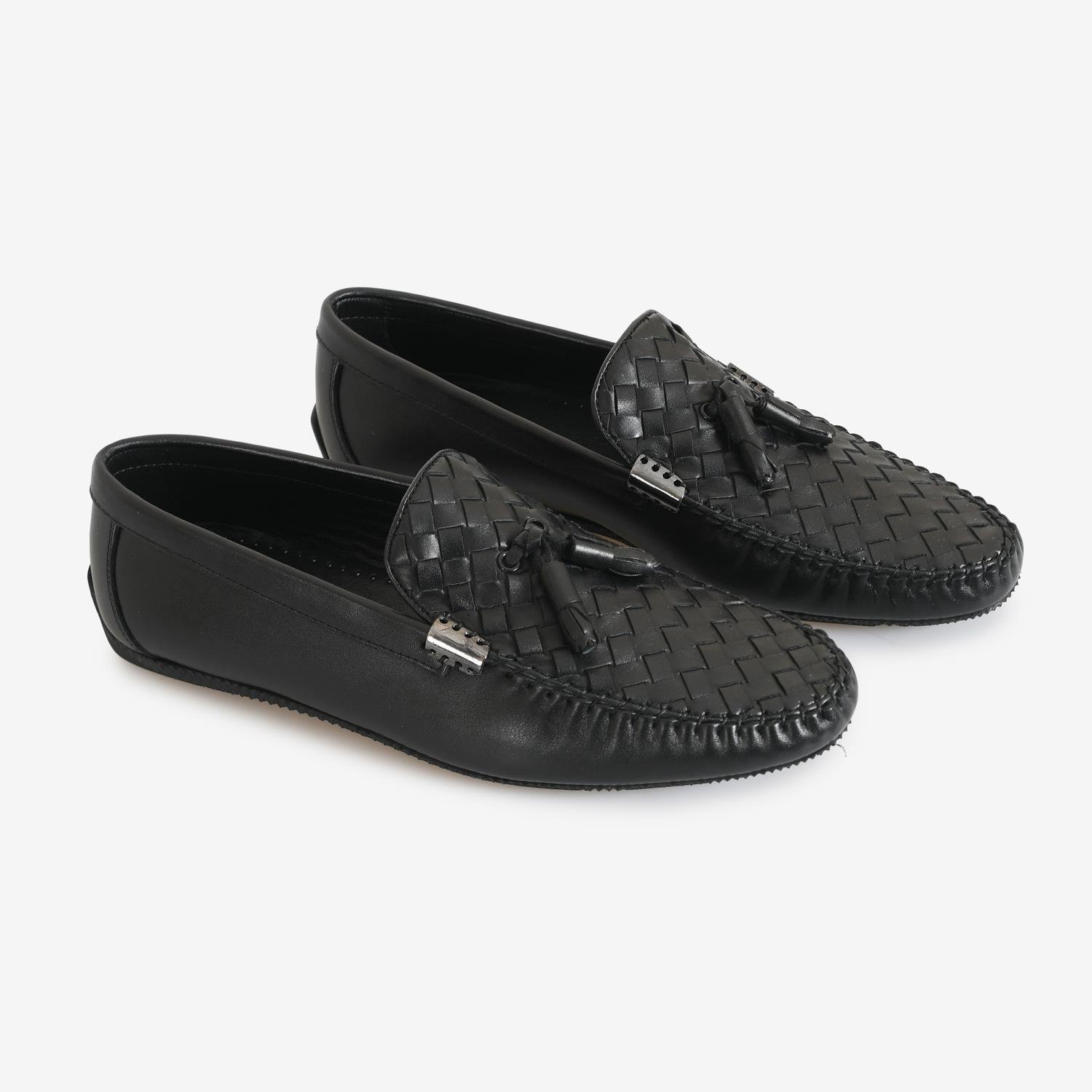 Siyah Deri Püsküllü Loafer Ayakkabı