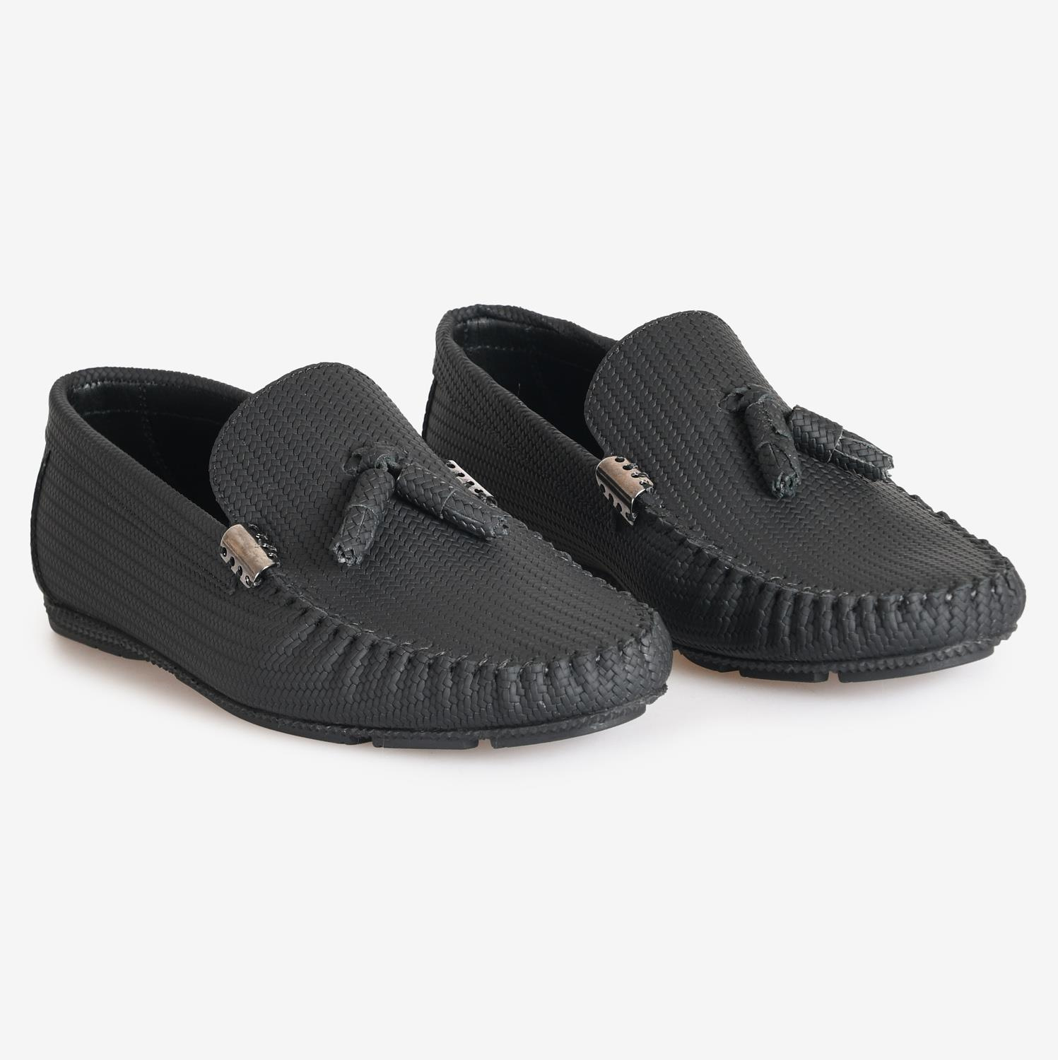 Siyah Deri Püsküllü Loafer Ayakkabı