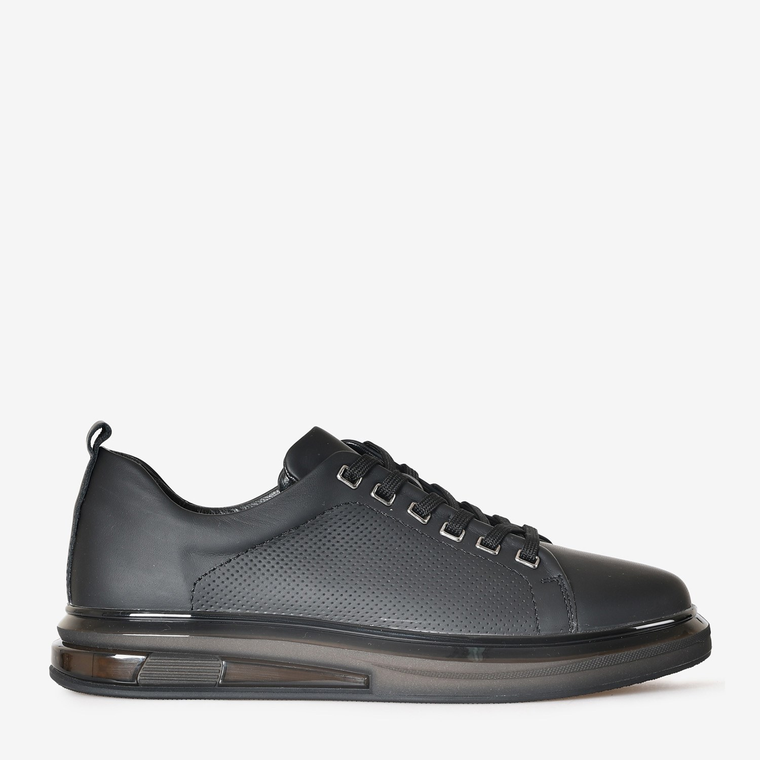 Siyah Deri Şeffaf Taban Erkek Sneakers