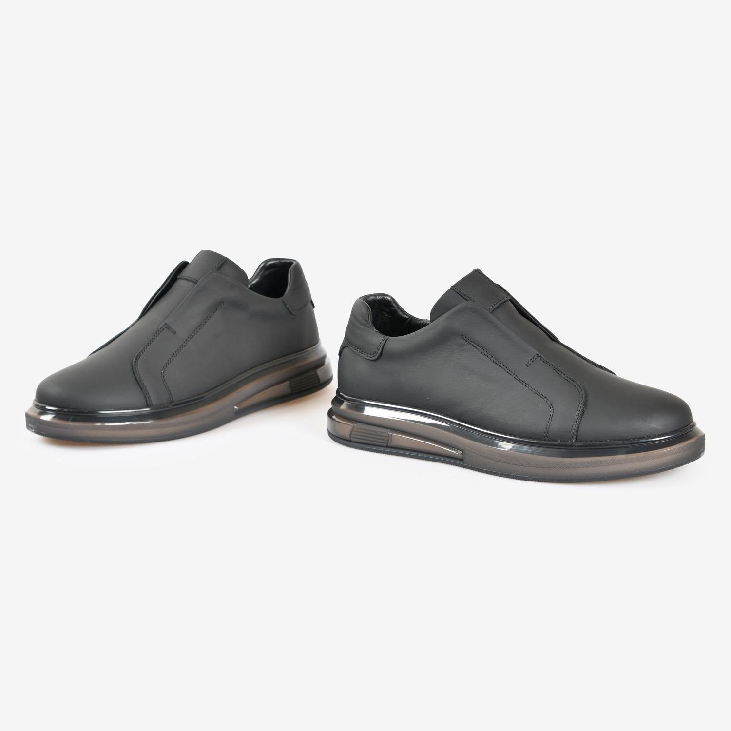 Siyah Deri Şeffaf Tabanlı Erkek Sneaker