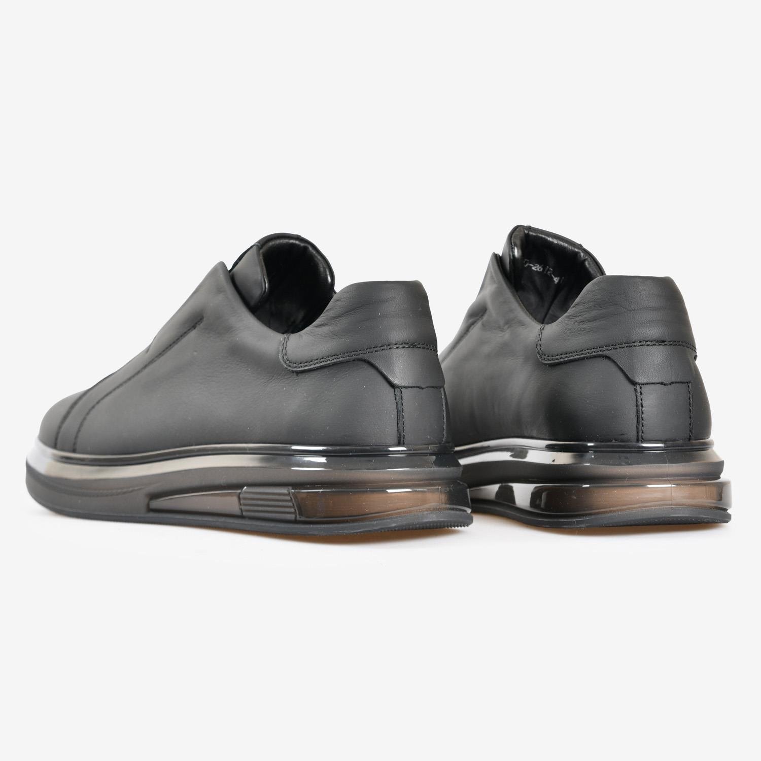 Siyah Deri Şeffaf Tabanlı Erkek Sneaker