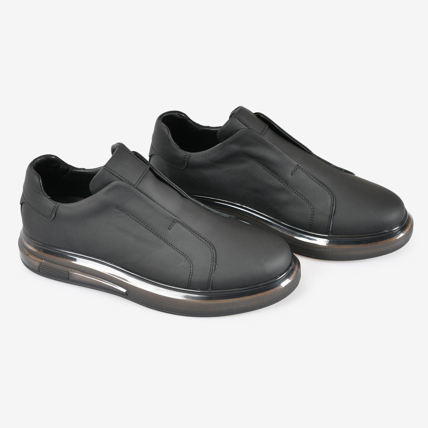 Siyah Deri Şeffaf Tabanlı Erkek Sneaker