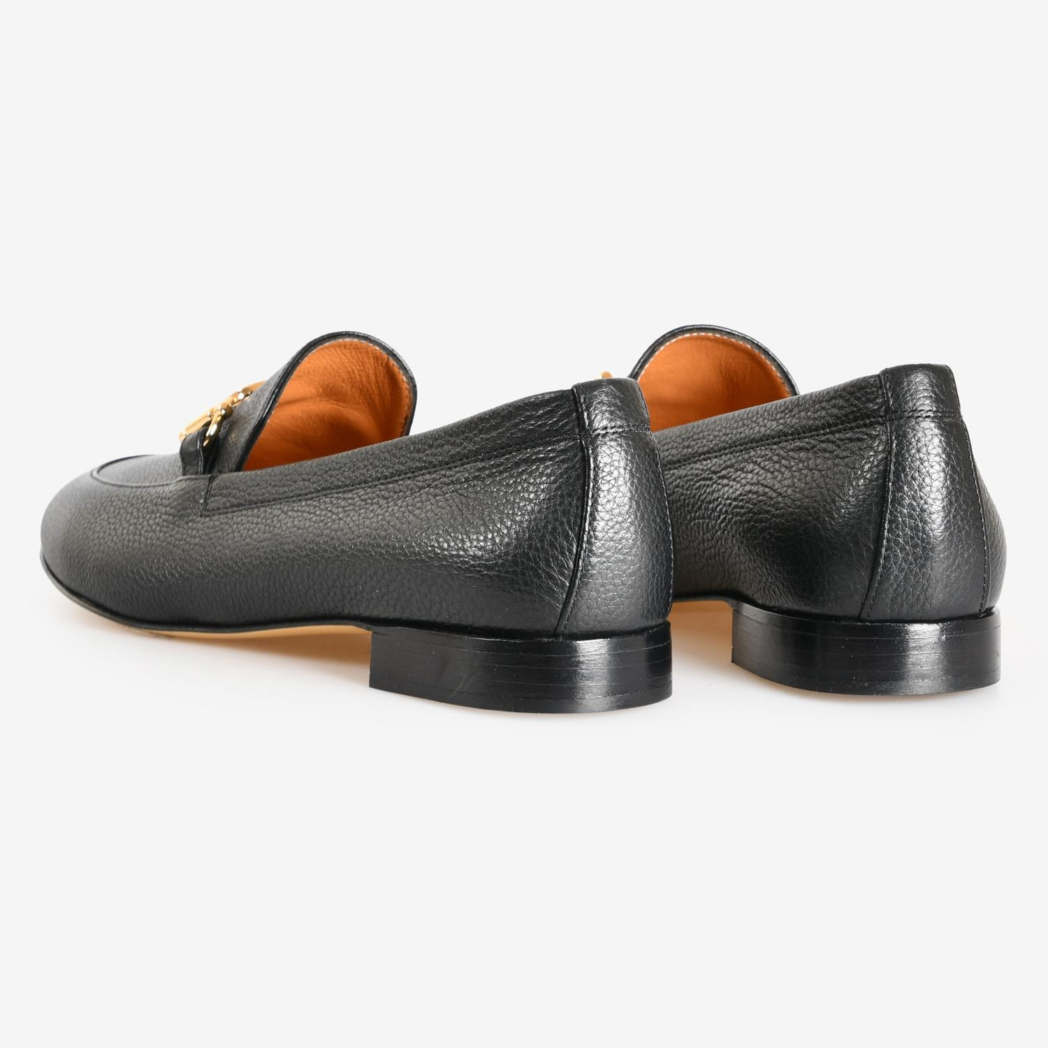Siyah Deri Tokalı Kadın Loafer