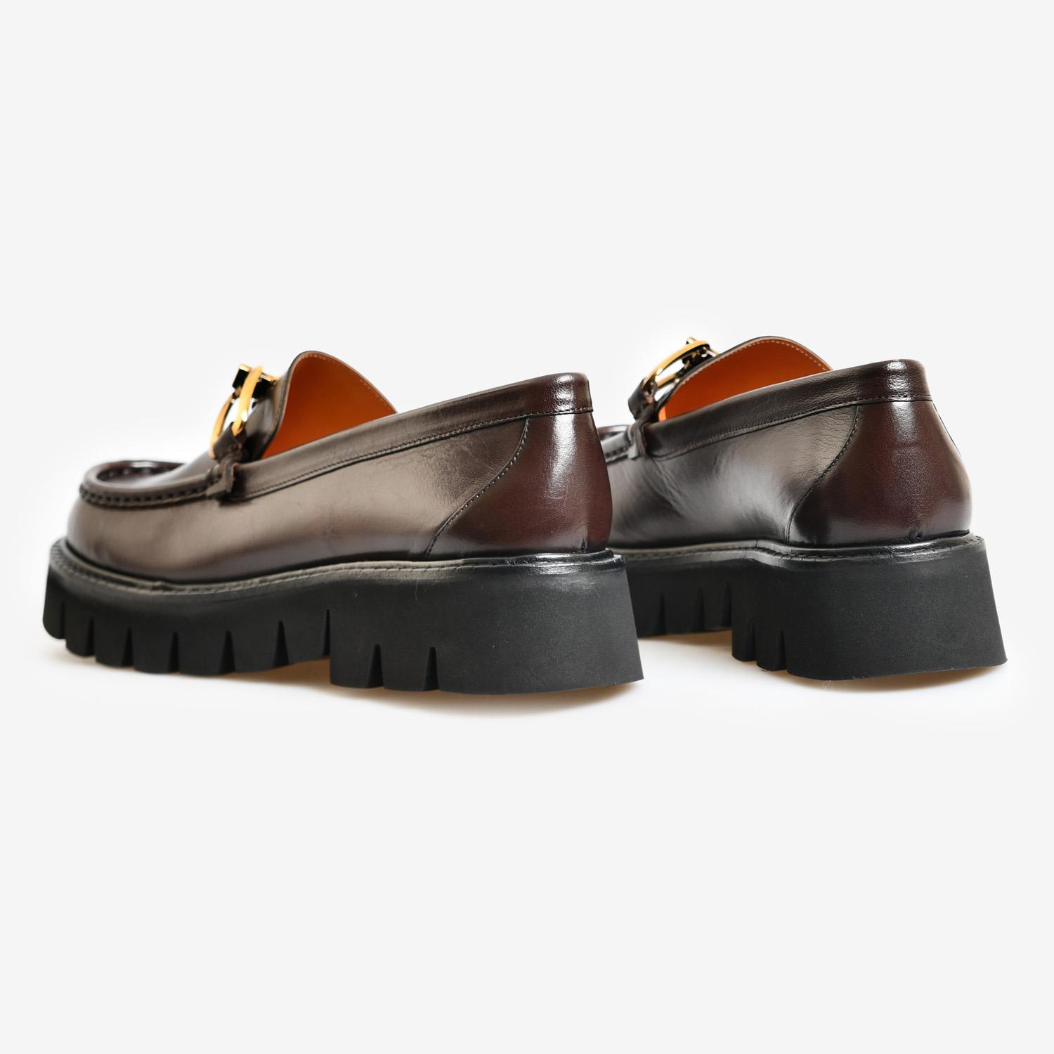 Siyah Deri Tokalı Kadın Loafer