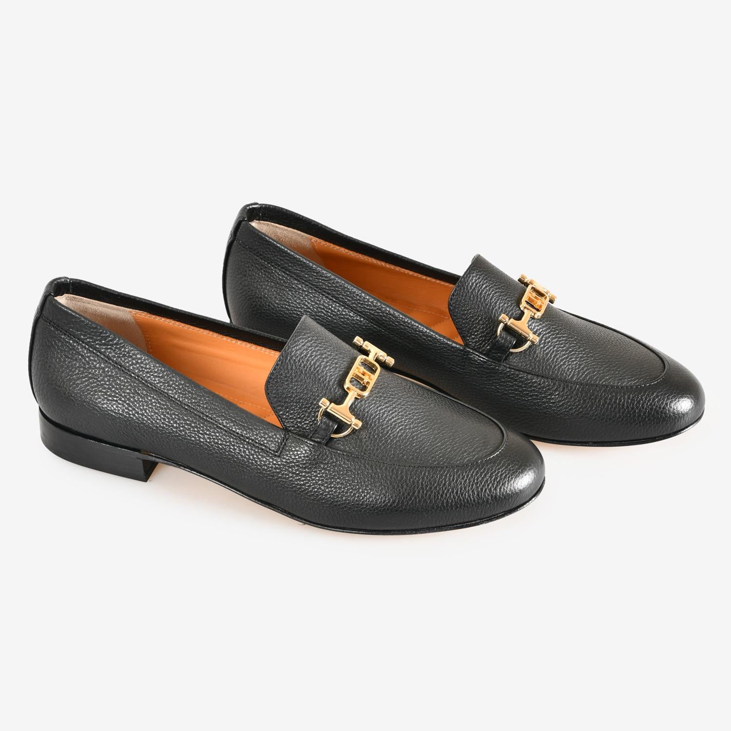 Siyah Deri Tokalı Kadın Loafer