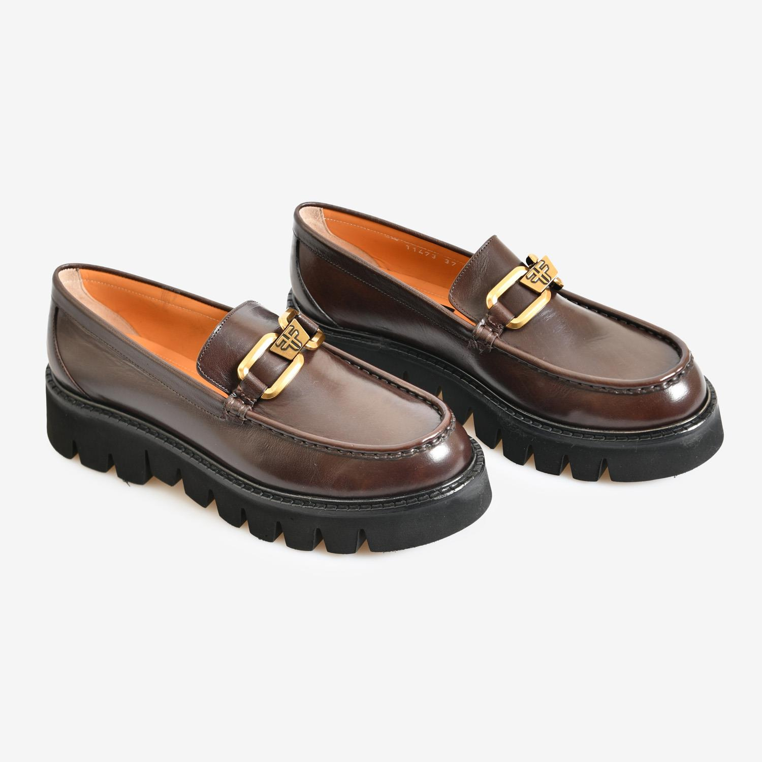 Siyah Deri Tokalı Kadın Loafer