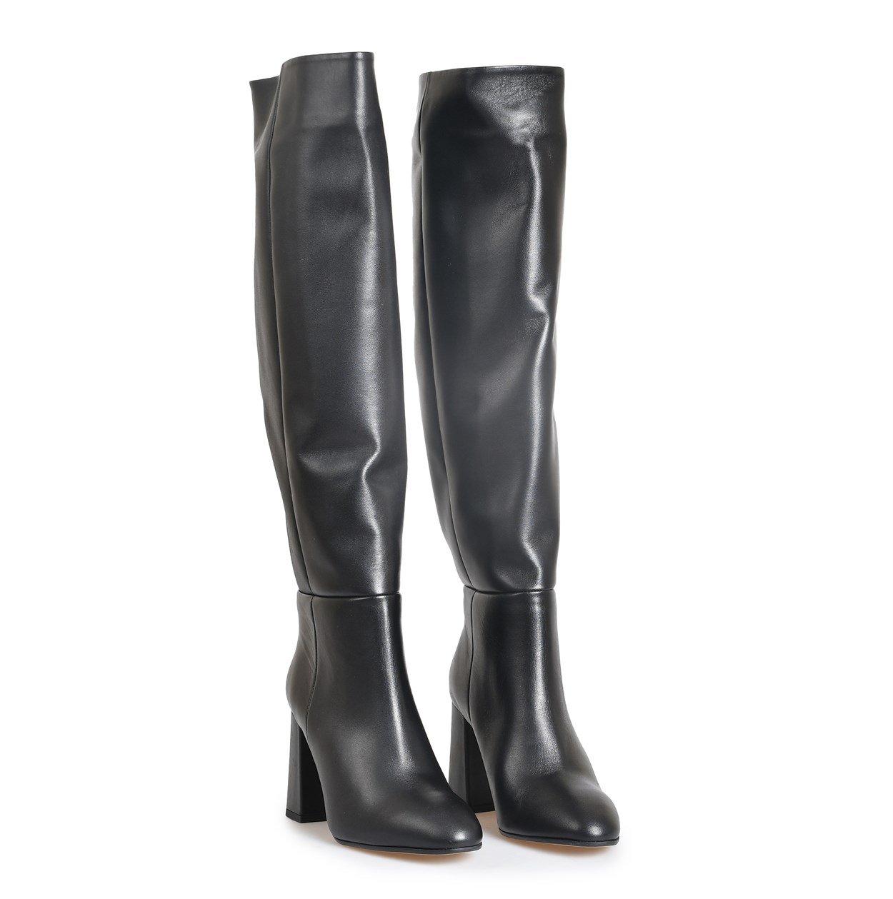 Siyah Deri Topuklu Kadın Çizme