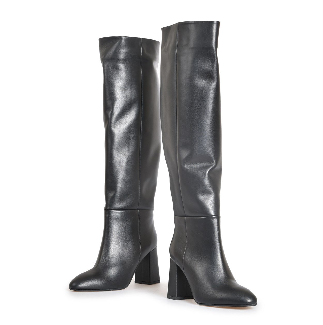 Siyah Deri Topuklu Kadın Çizme