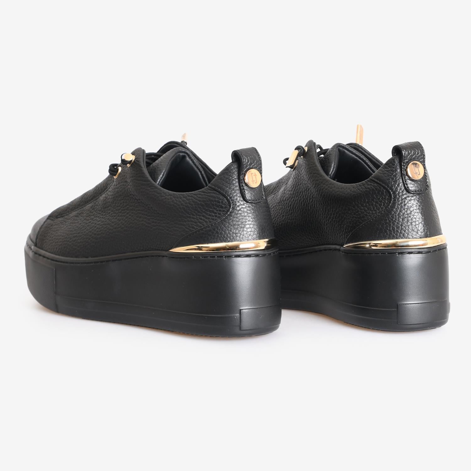 Siyah Deri Yüksek Taban Kadın Sneaker