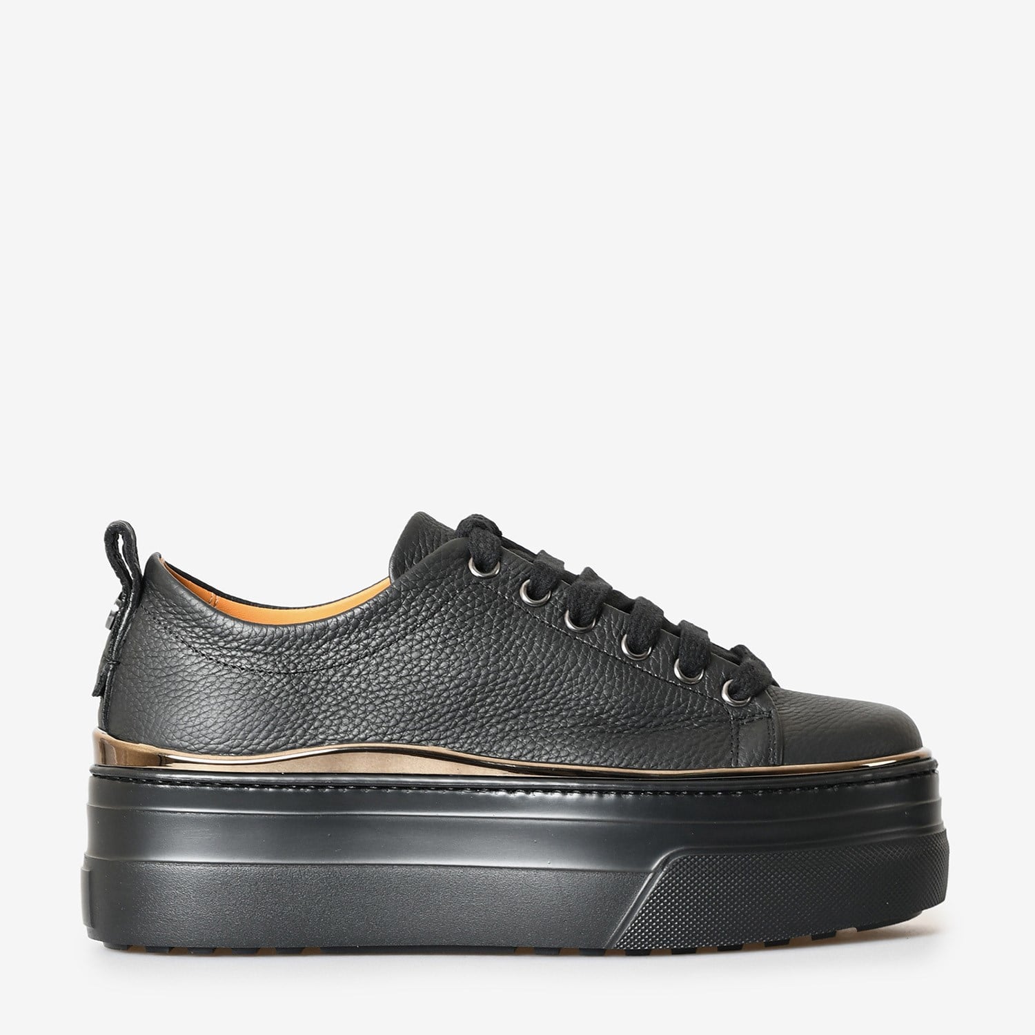 Siyah Deri Yüksek Taban Kadın Sneaker