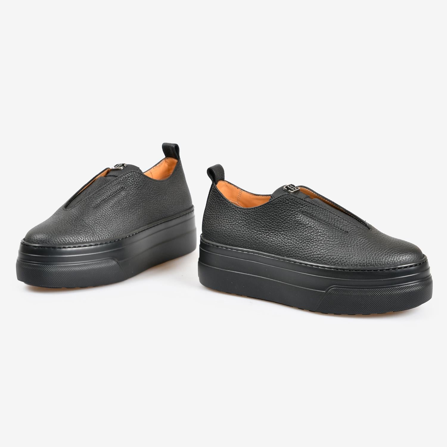 Siyah Deri Yüksek Taban Kadın Sneaker