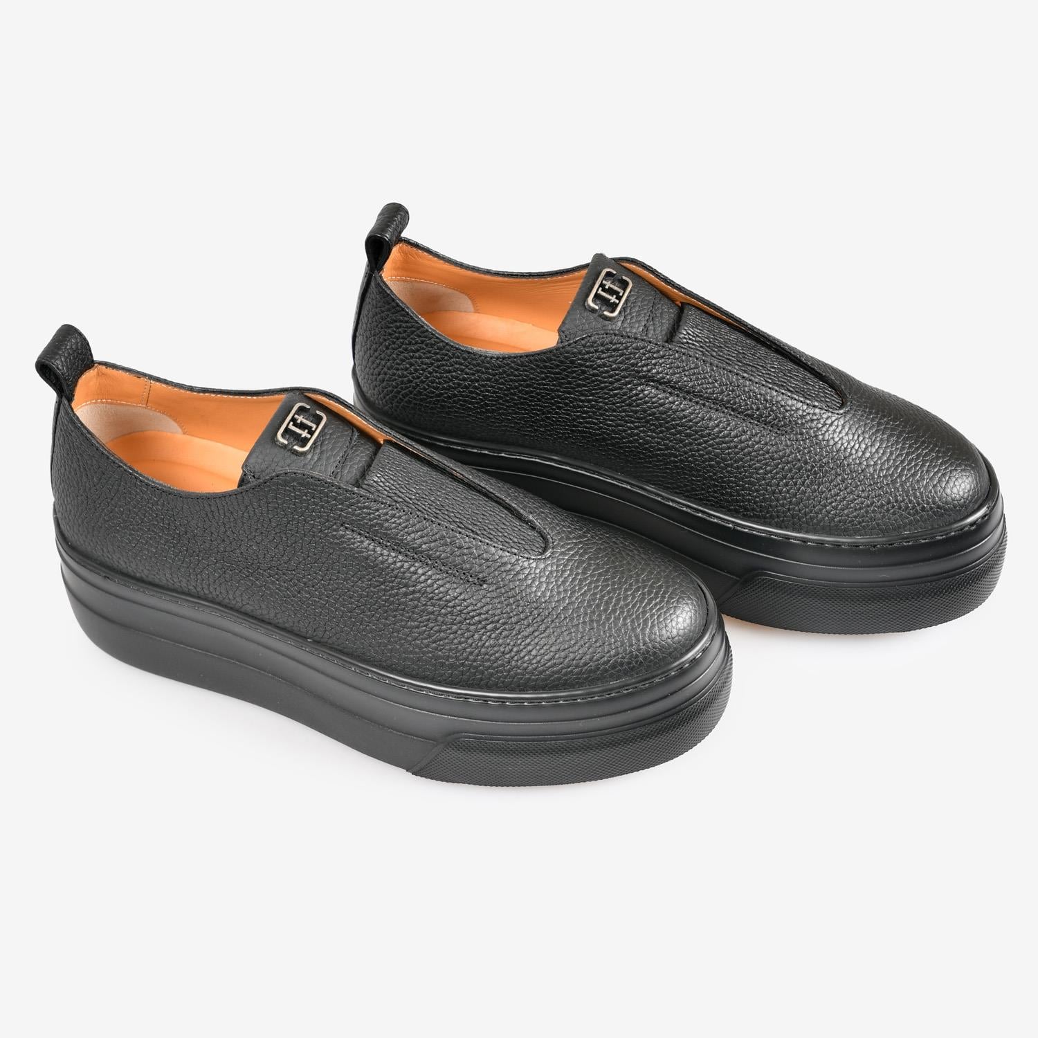 Siyah Deri Yüksek Taban Kadın Sneaker
