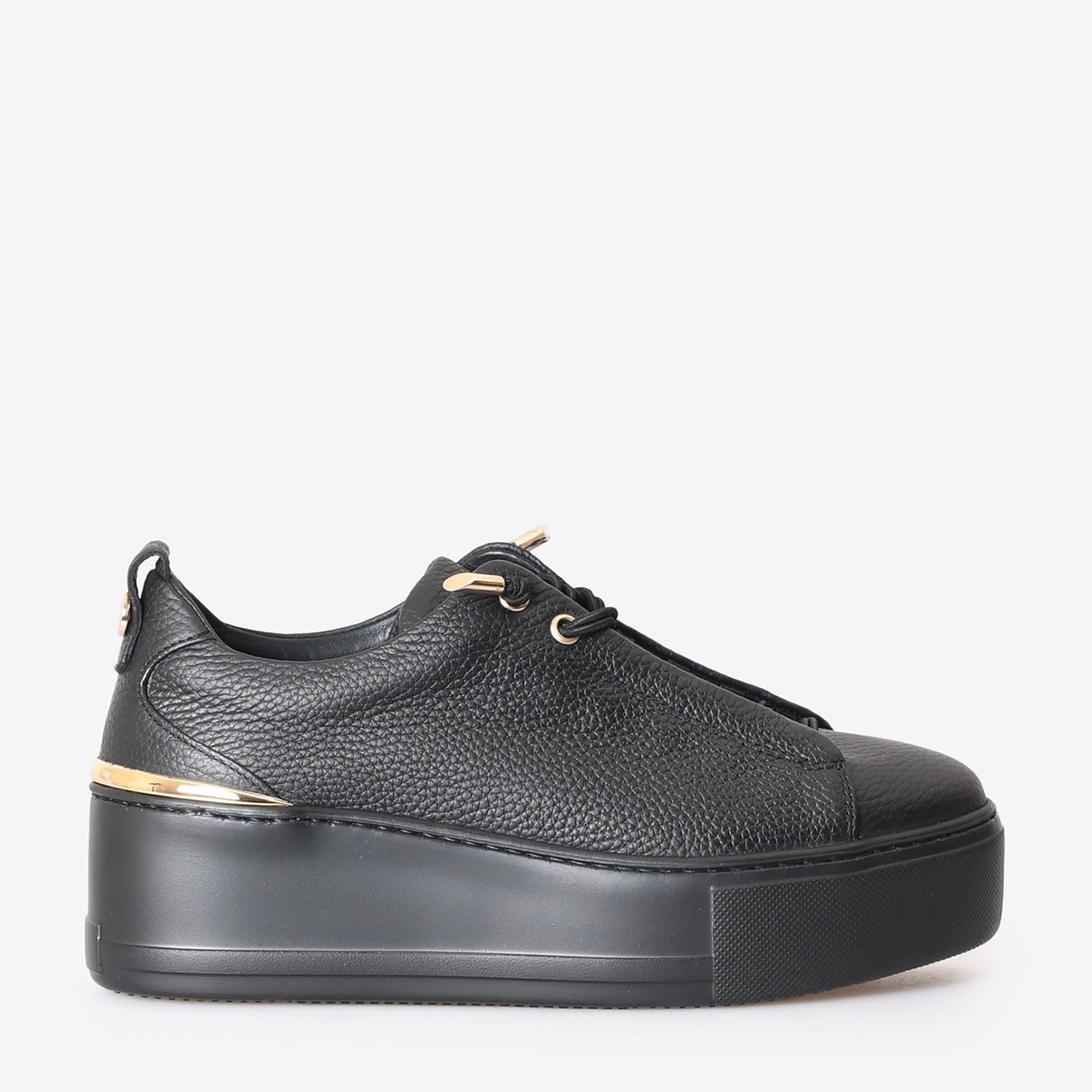 Siyah Deri Yüksek Taban Kadın Sneaker