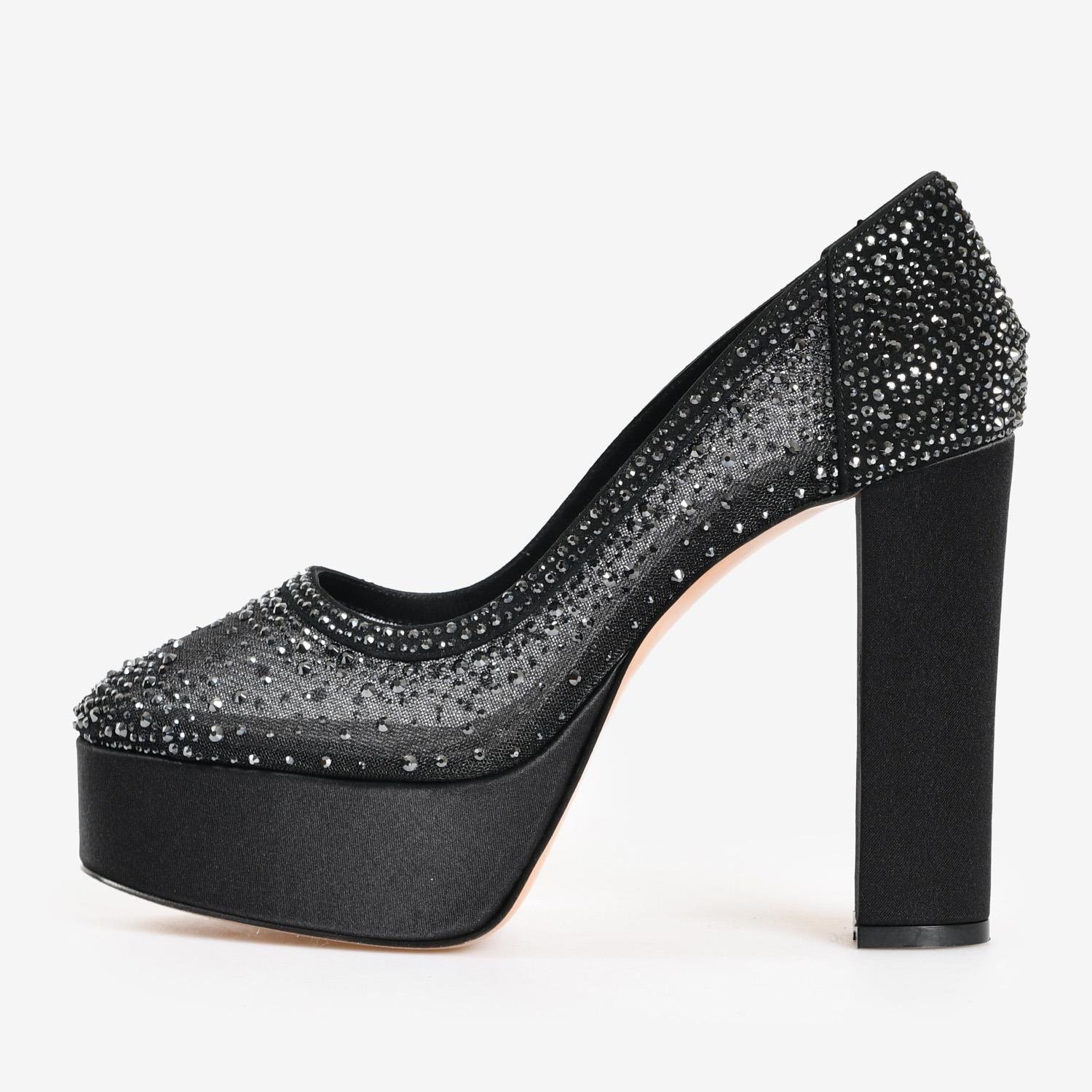 Siyah File Taş Detaylı Kadın Platform Abiye Ayakkabı