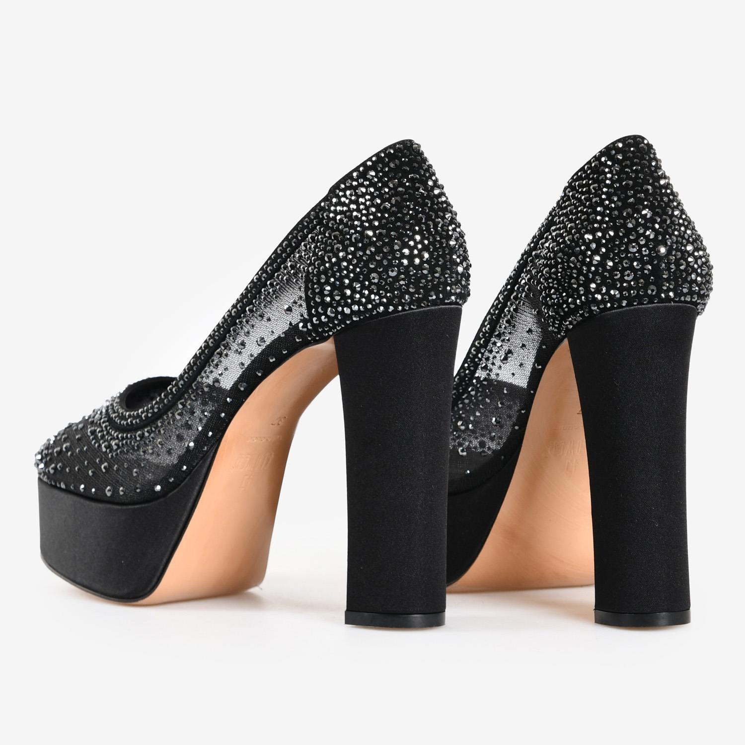 Siyah File Taş Detaylı Kadın Platform Abiye Ayakkabı