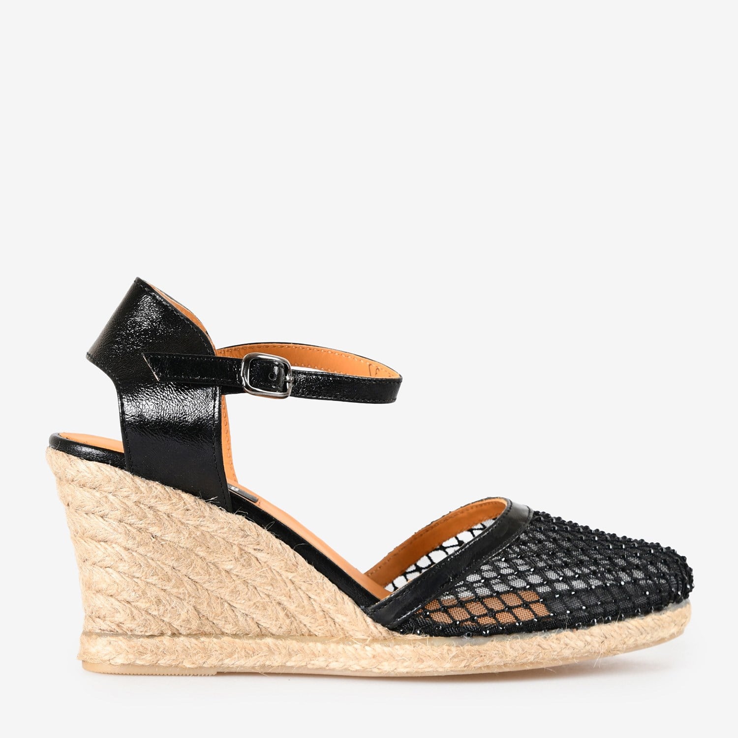 Siyah File Taşlı Espadril Sandalet