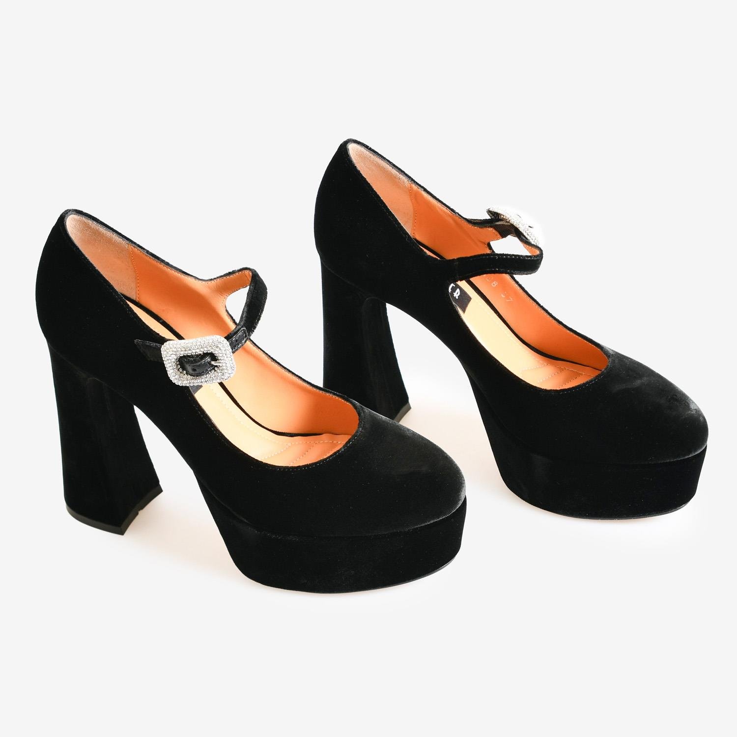 Siyah Kadife Kemer Detaylı Platform Taban Kadın Abiye Ayakkabı