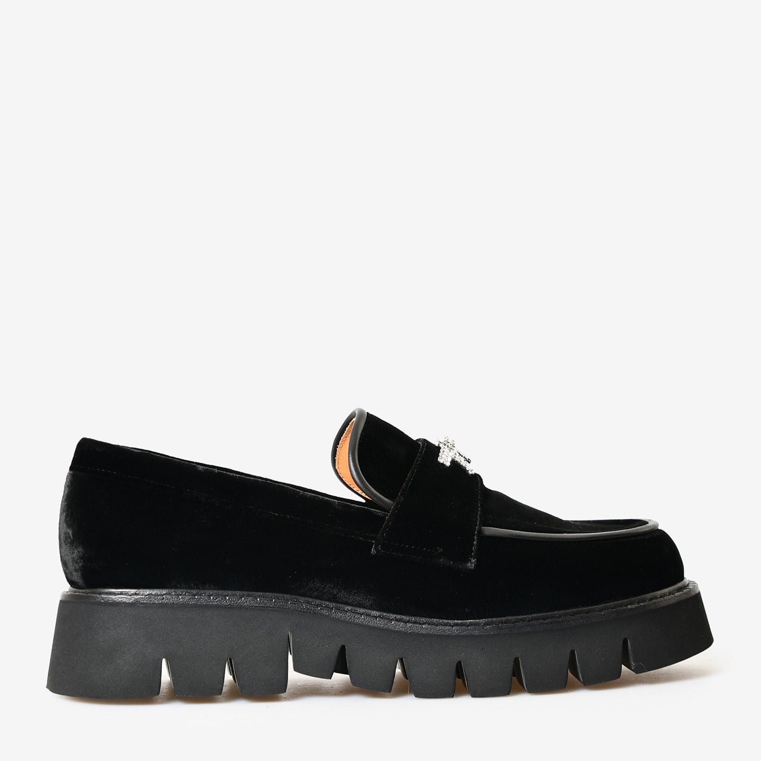 Siyah Kadife Taşlı Kadın Loafer