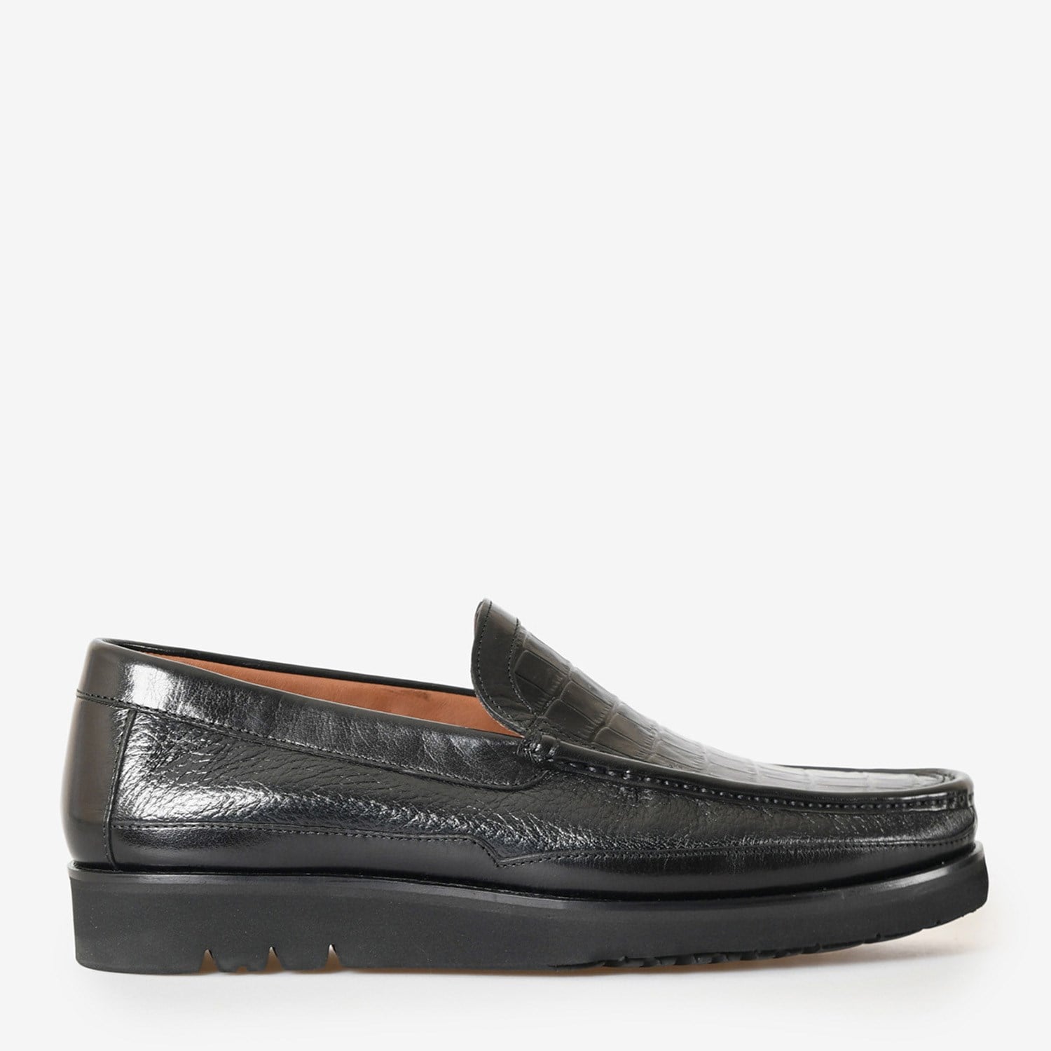 Siyah Kroko Deri Erkek Loafer