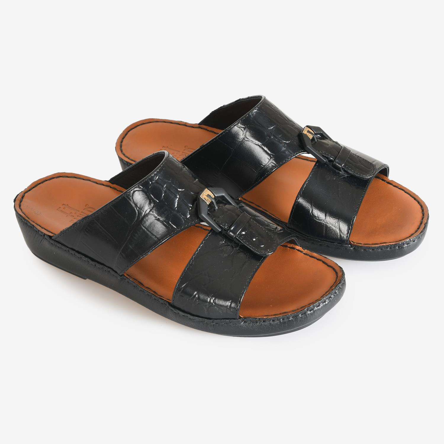 Siyah Kroko Deri Erkek Terlik