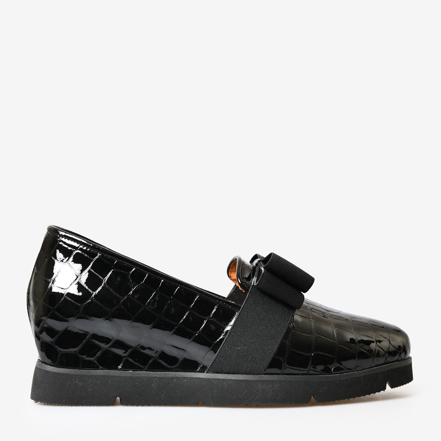 Siyah Kroko Rugan Dolgu Topuk Kadın Loafer