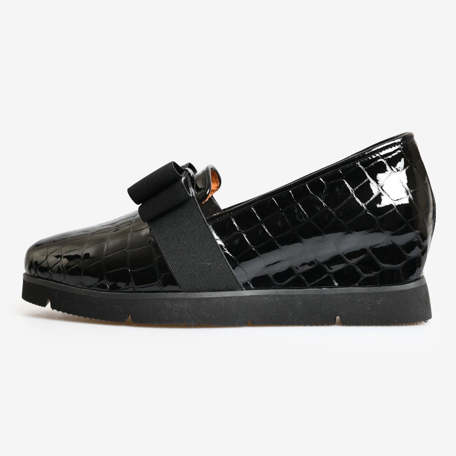 Siyah Kroko Rugan Dolgu Topuk Kadın Loafer