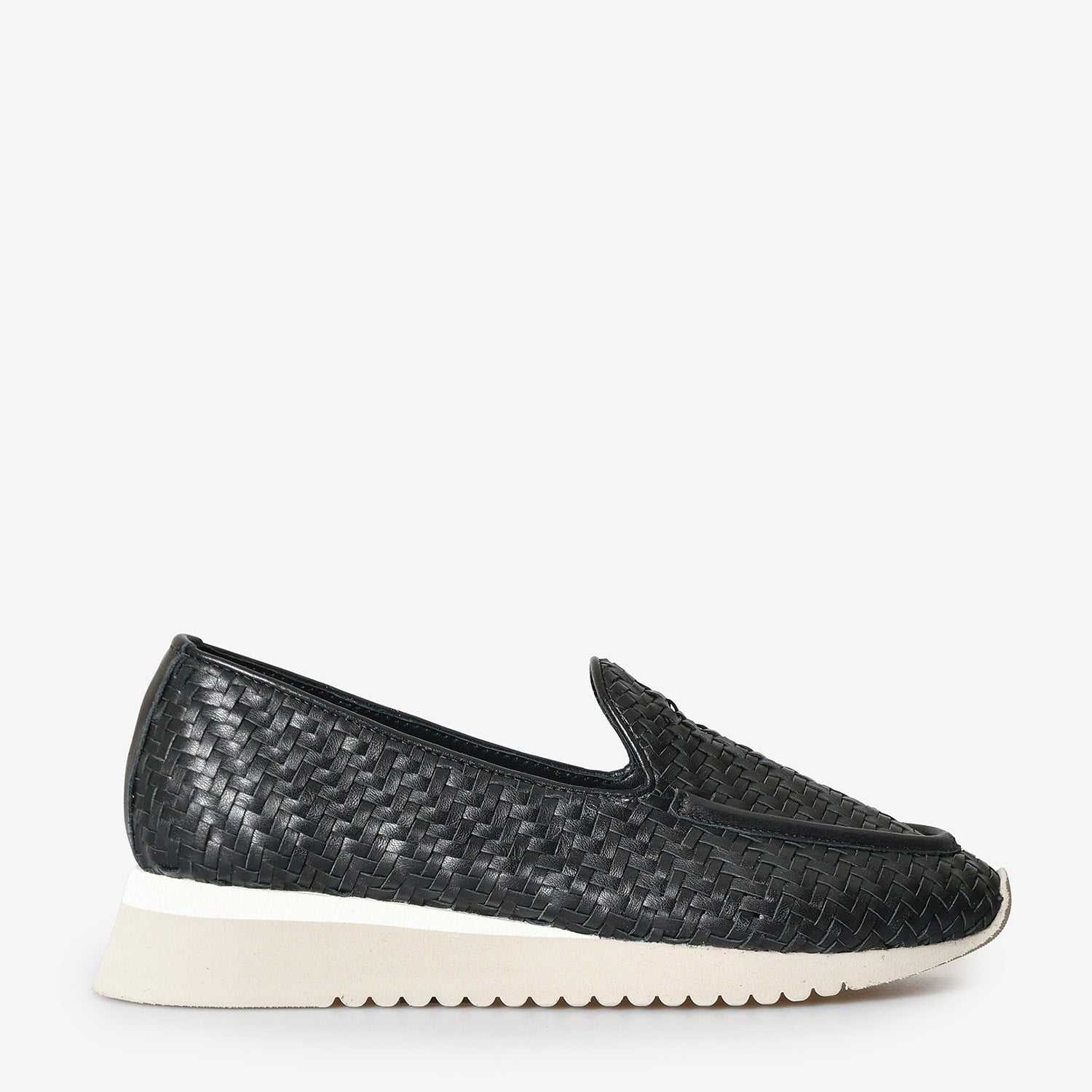 Siyah Örgü Deri Dolgu Topuk Kadın Loafer