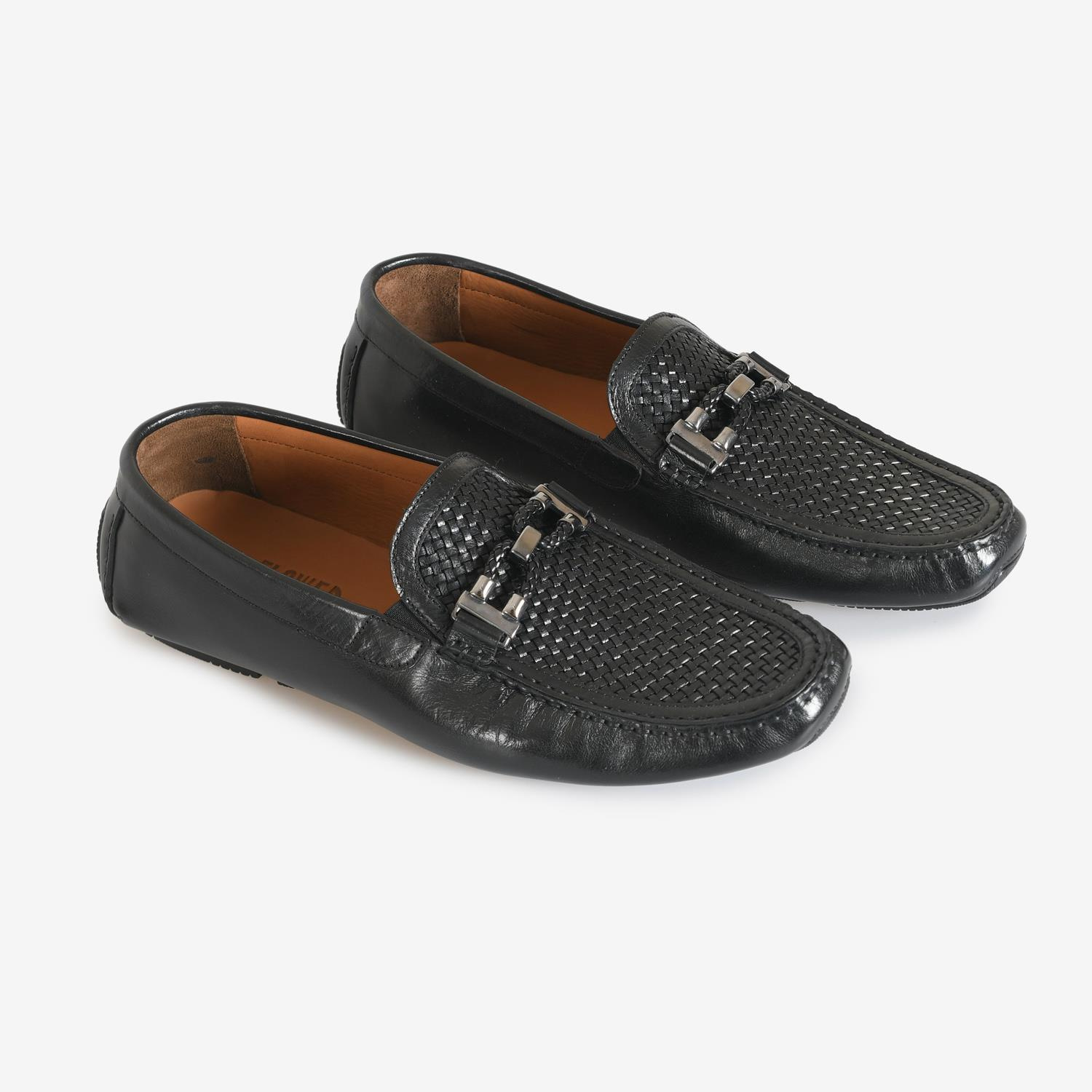 Siyah Örgü Deri Erkek Loafer