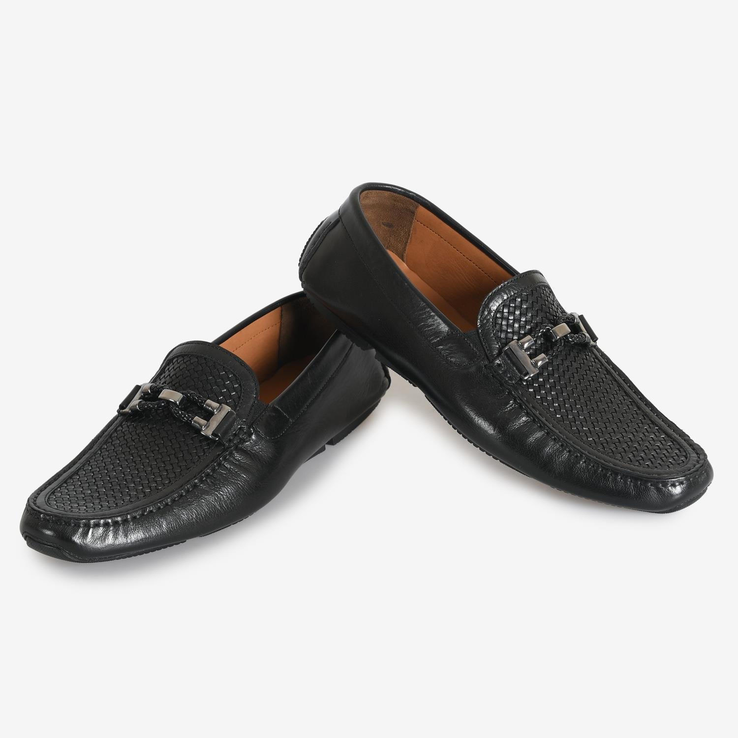 Siyah Örgü Deri Erkek Loafer