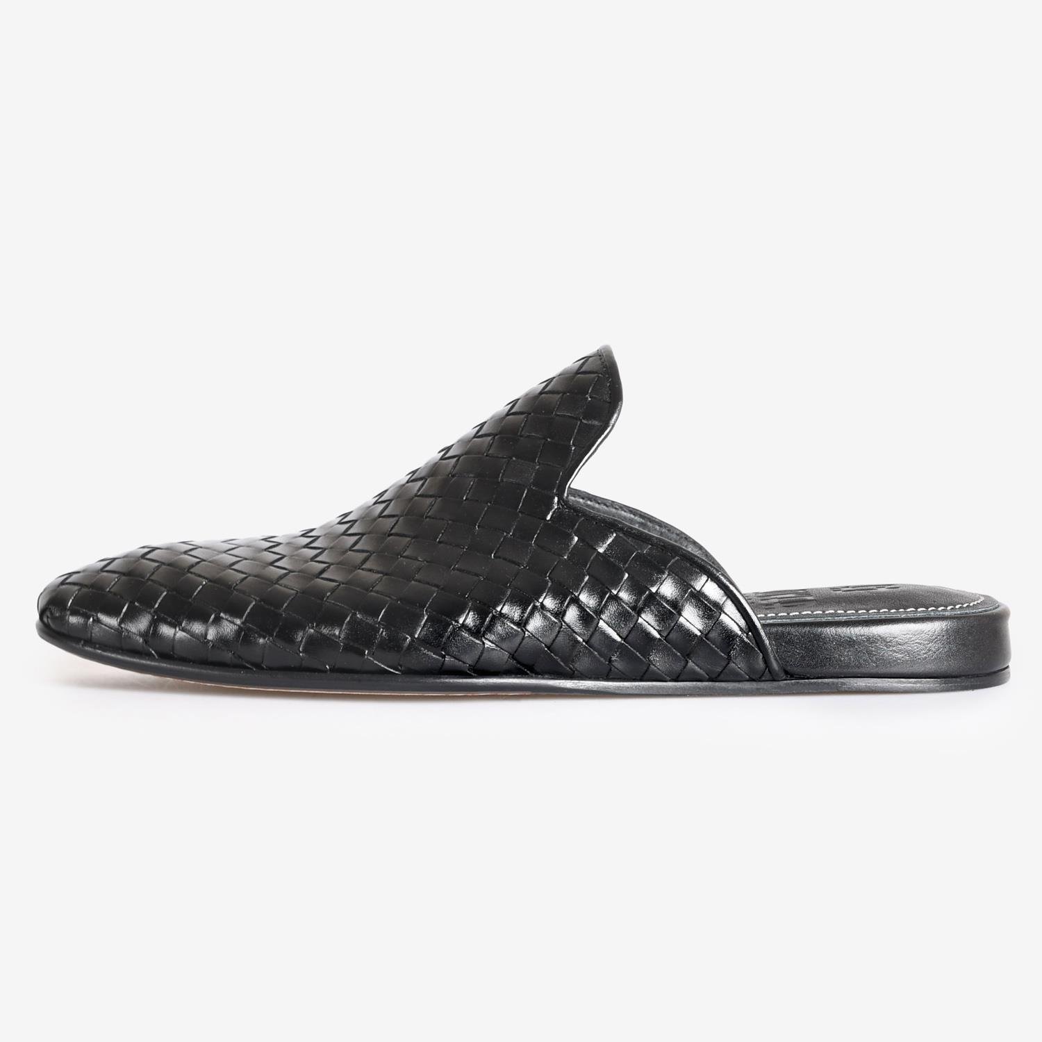 Siyah Örgü Deri Erkek Terlik