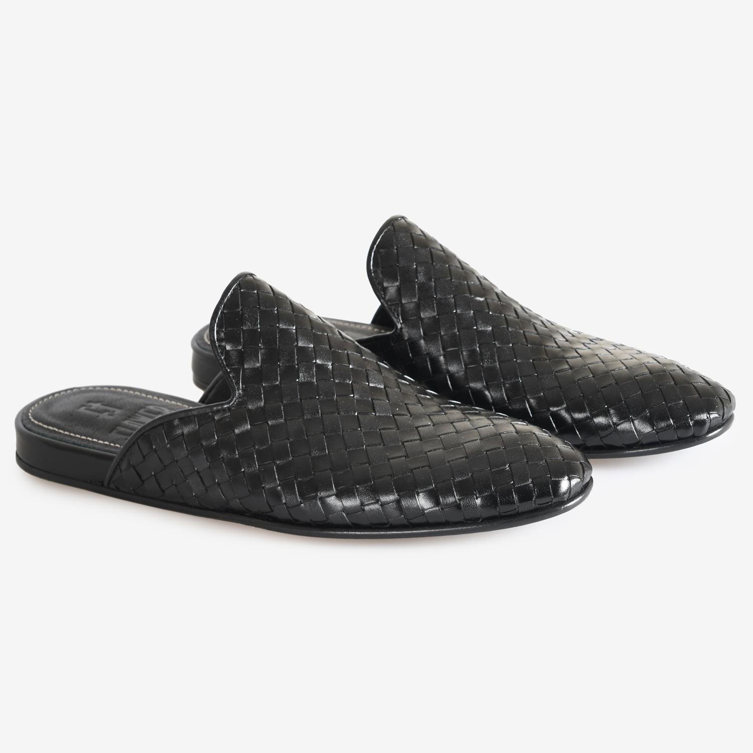 Siyah Örgü Deri Erkek Terlik