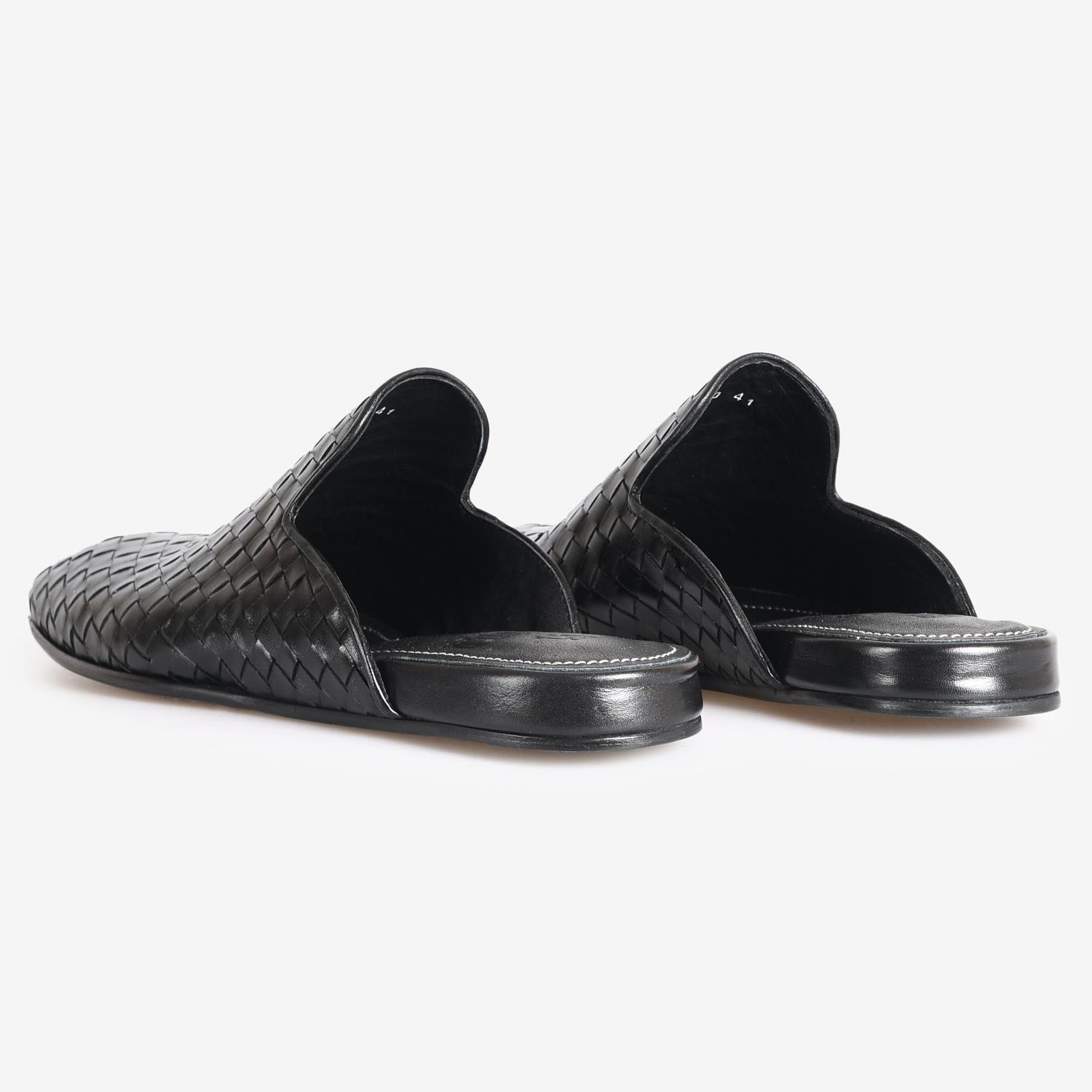 Siyah Örgü Deri Erkek Terlik