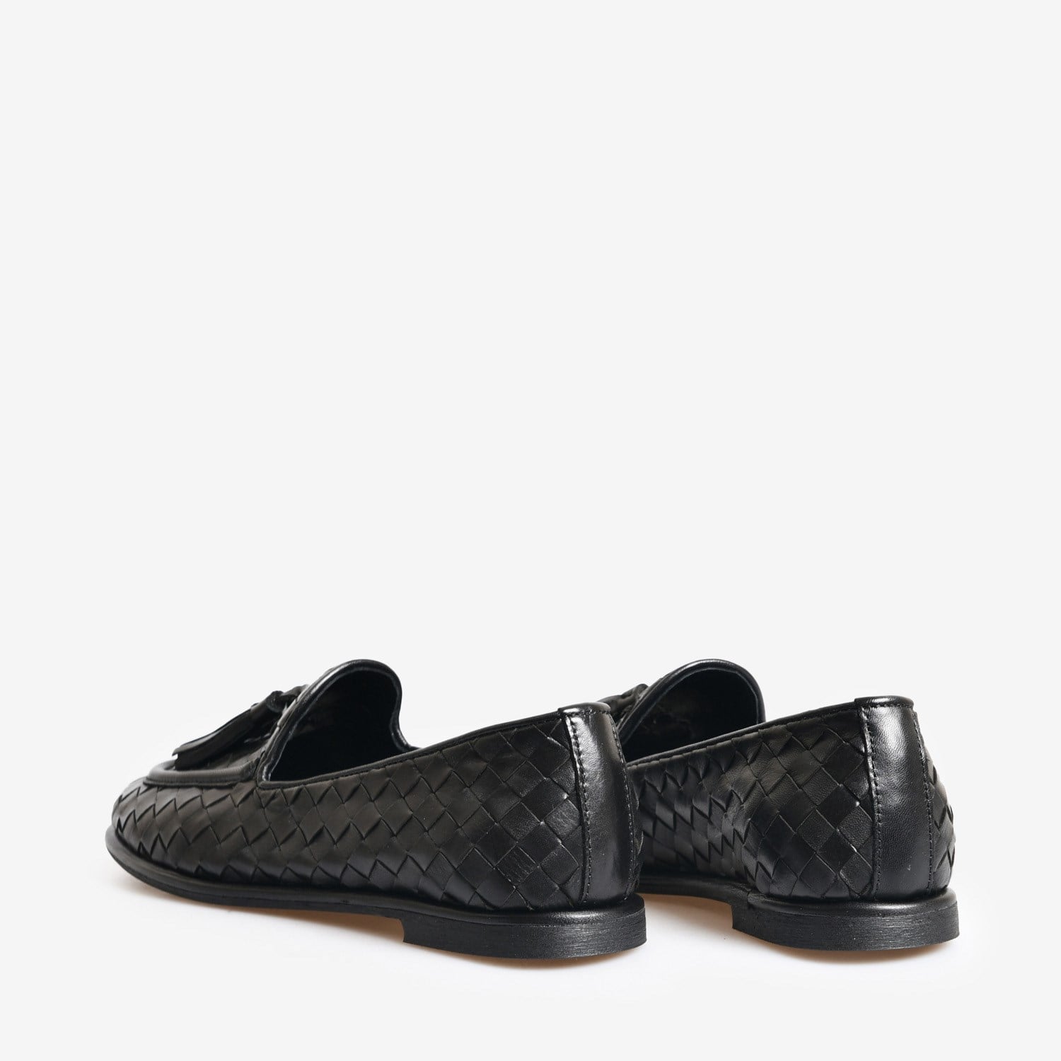 Siyah Örgü Deri Kadın Bağcıklı Loafer
