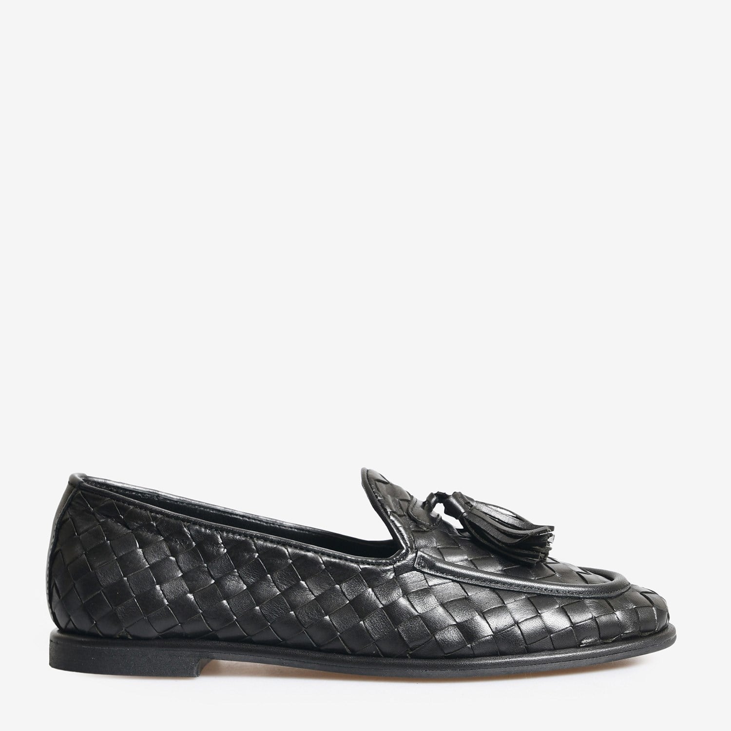 Siyah Örgü Deri Kadın Bağcıklı Loafer