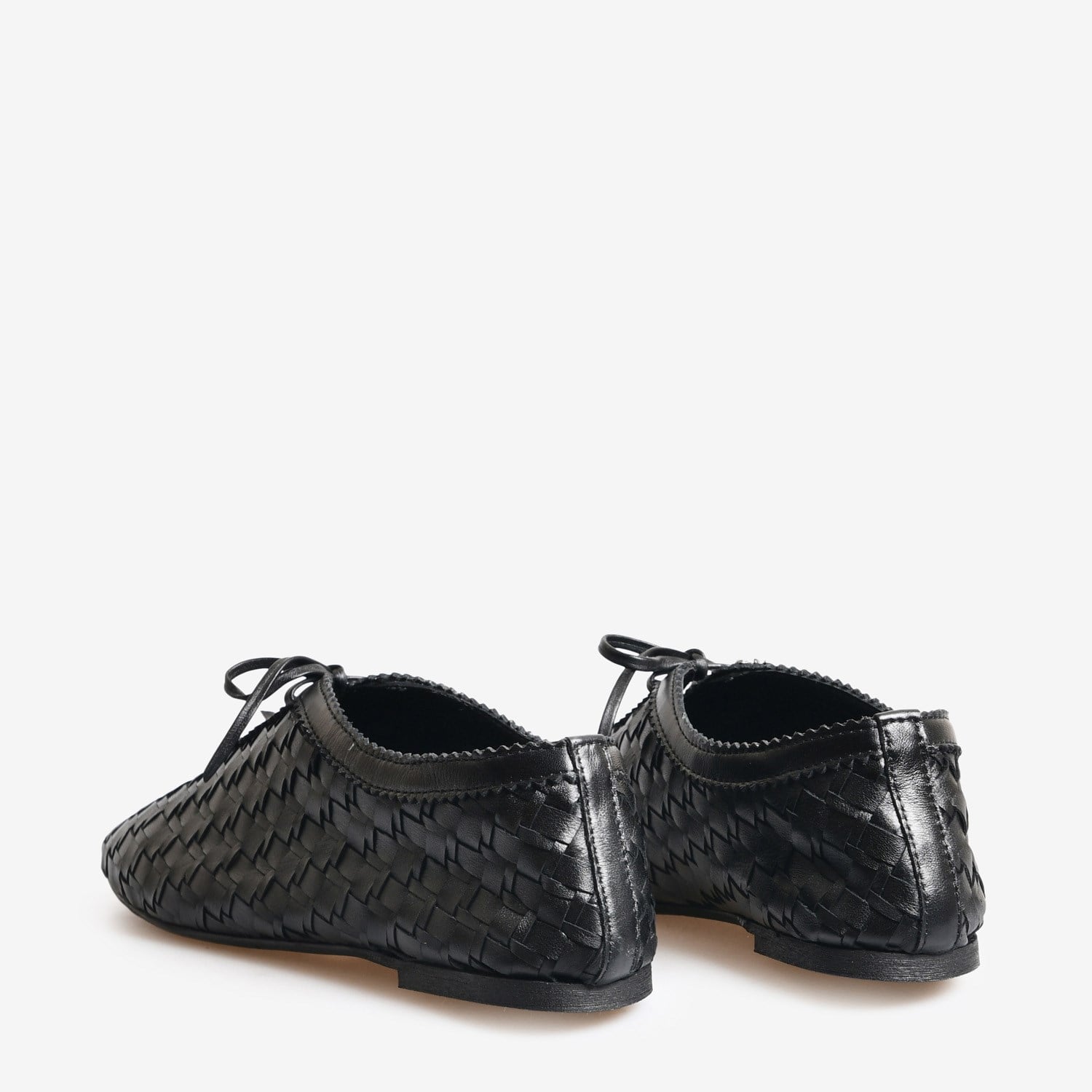 Siyah Örgü Deri Kadın Bağcıklı Loafer