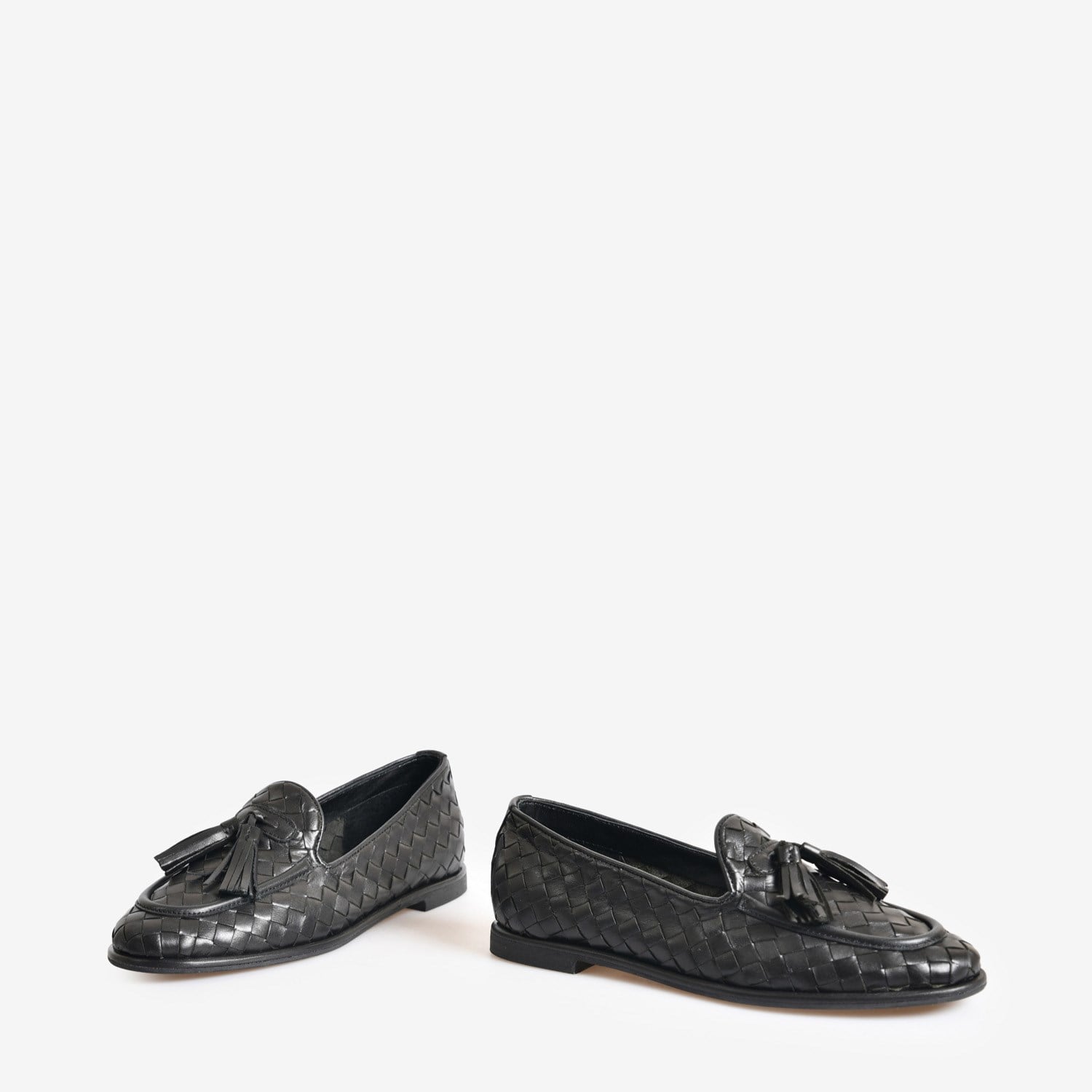 Siyah Örgü Deri Kadın Bağcıklı Loafer