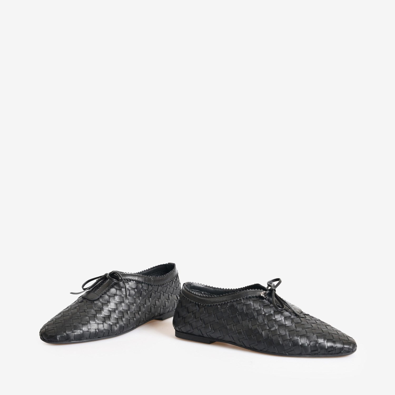 Siyah Örgü Deri Kadın Bağcıklı Loafer