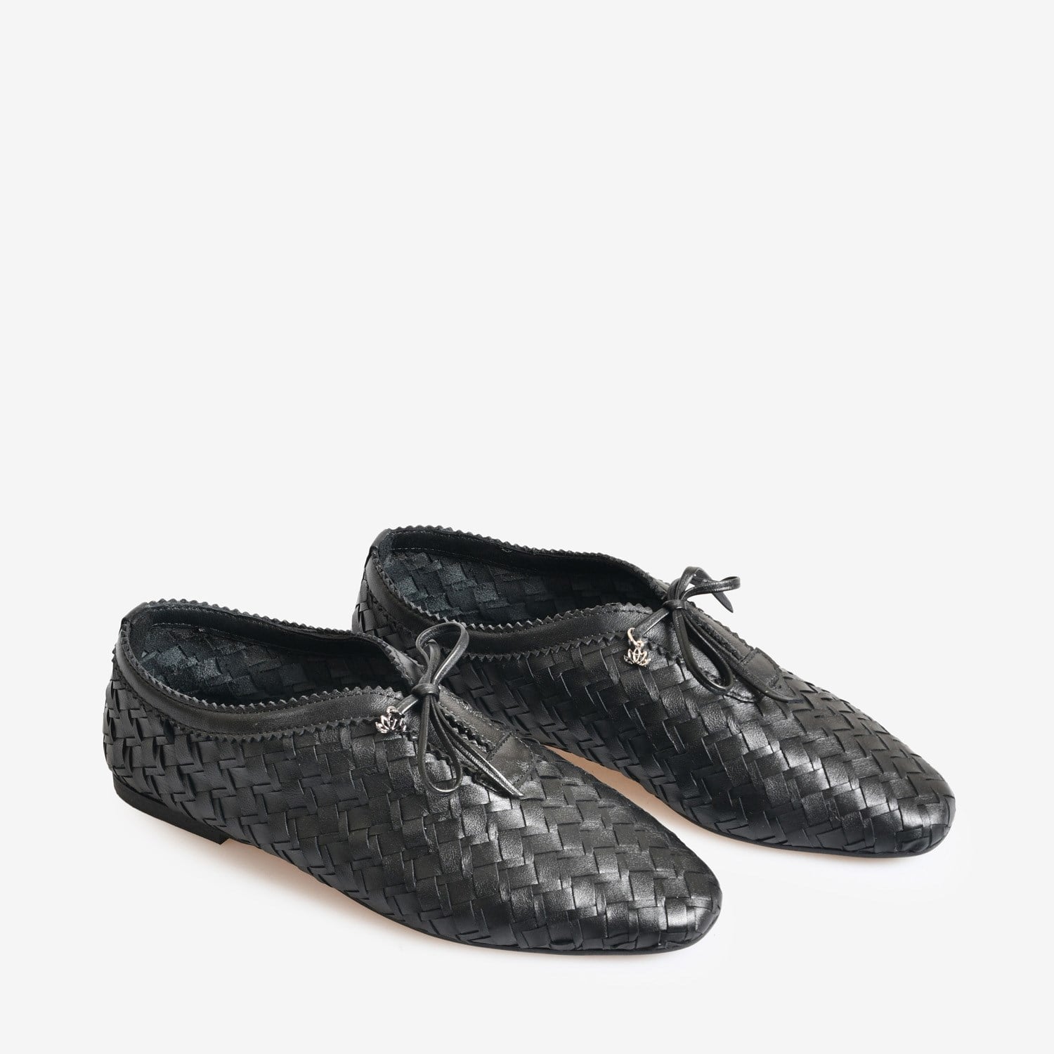Siyah Örgü Deri Kadın Bağcıklı Loafer
