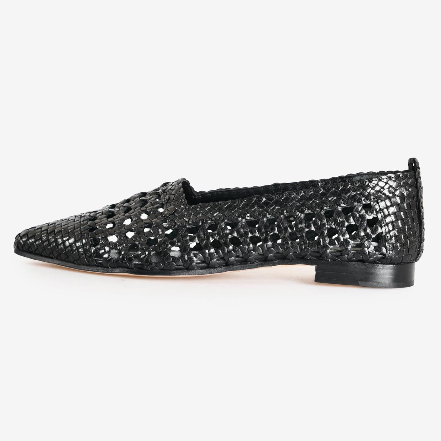 Siyah Örgü Deri Kadın Loafer