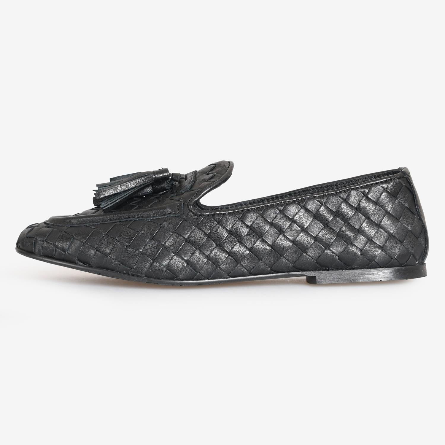Siyah Örgü Deri Kadın Loafer