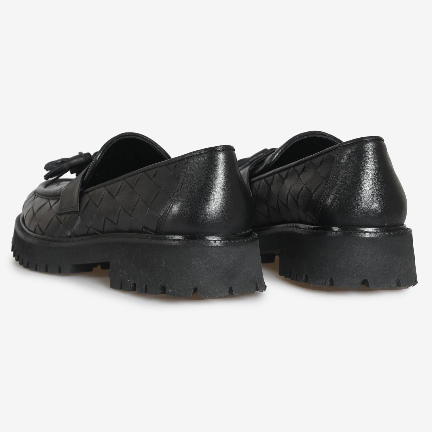 Siyah Örgü Deri Kadın Loafer