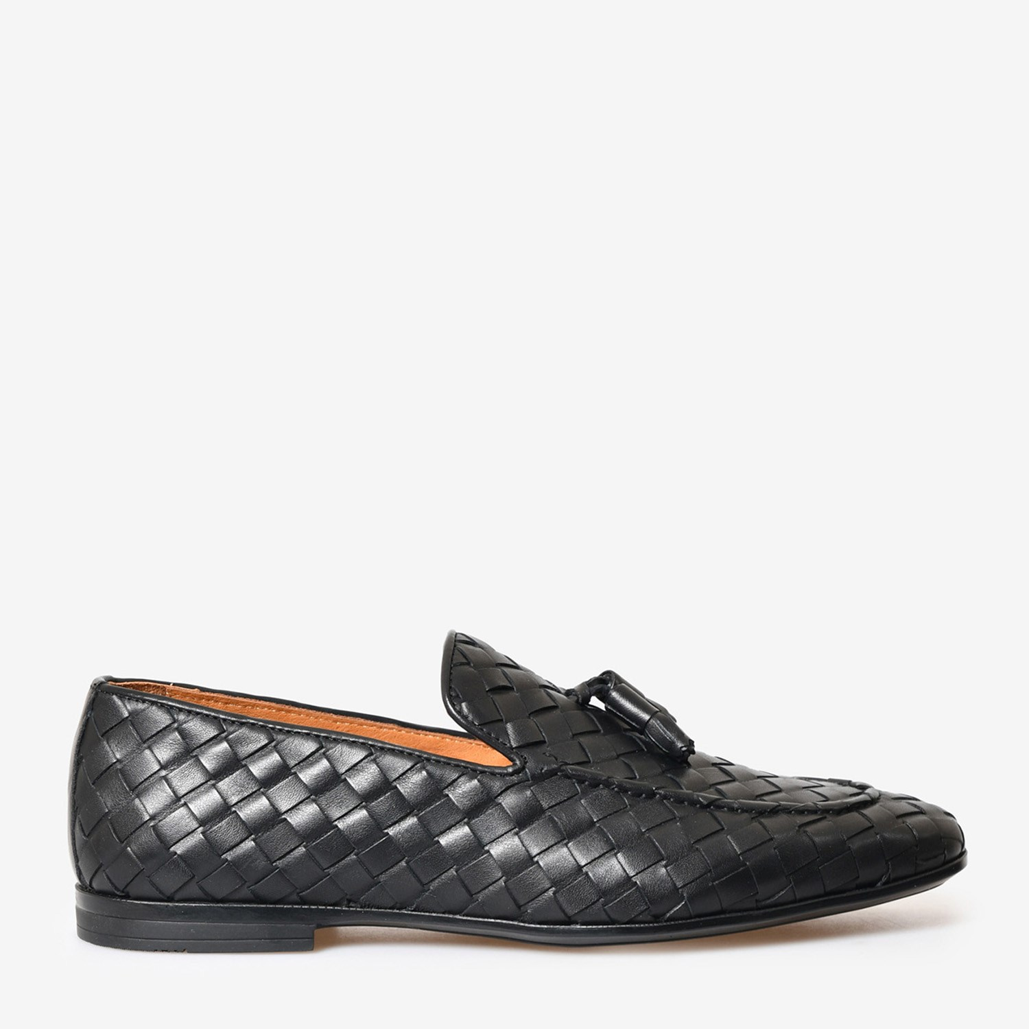Siyah Örgü Deri Püsküllü Erkek Loafer